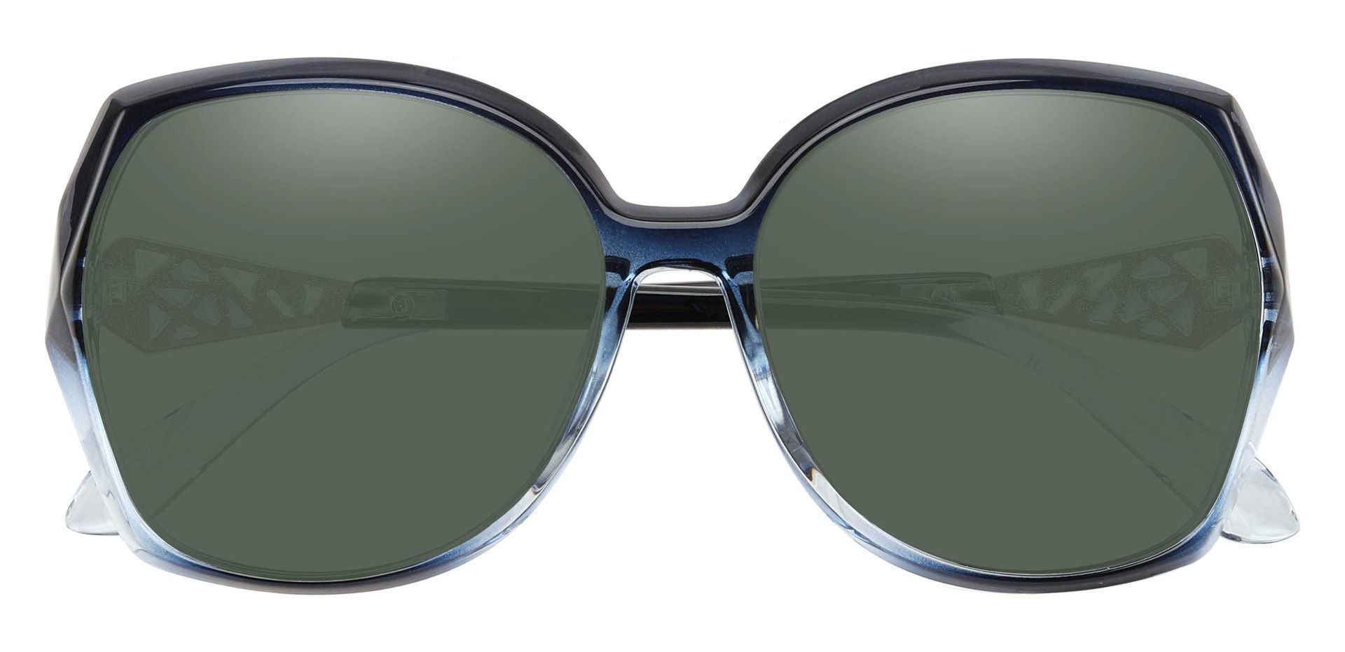 Swan Geometric Single Vision Sunglasses - Blue Frame With Green Lenses