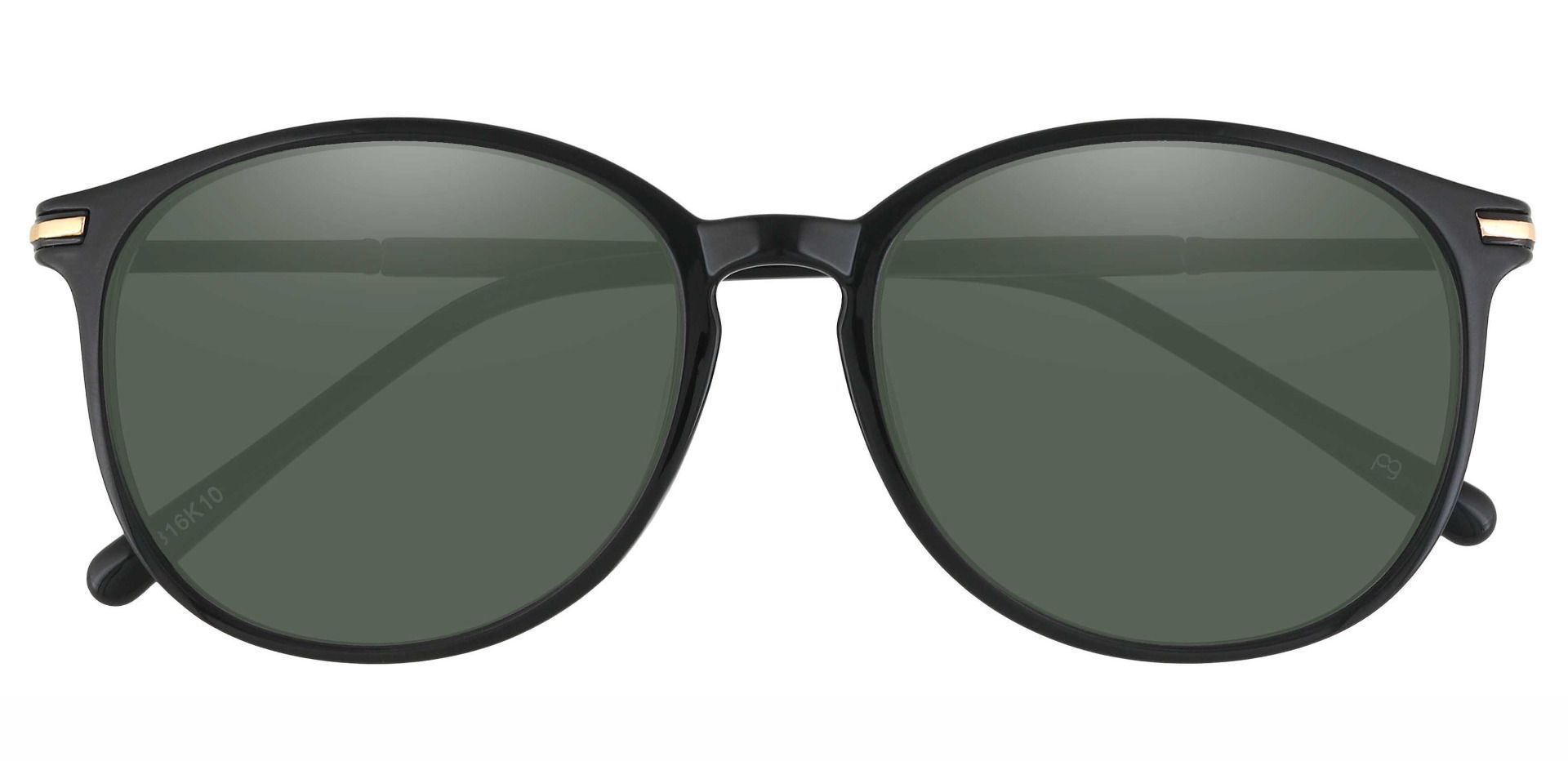 Danbury Oval Reading Sunglasses - Black Frame With Green Lenses