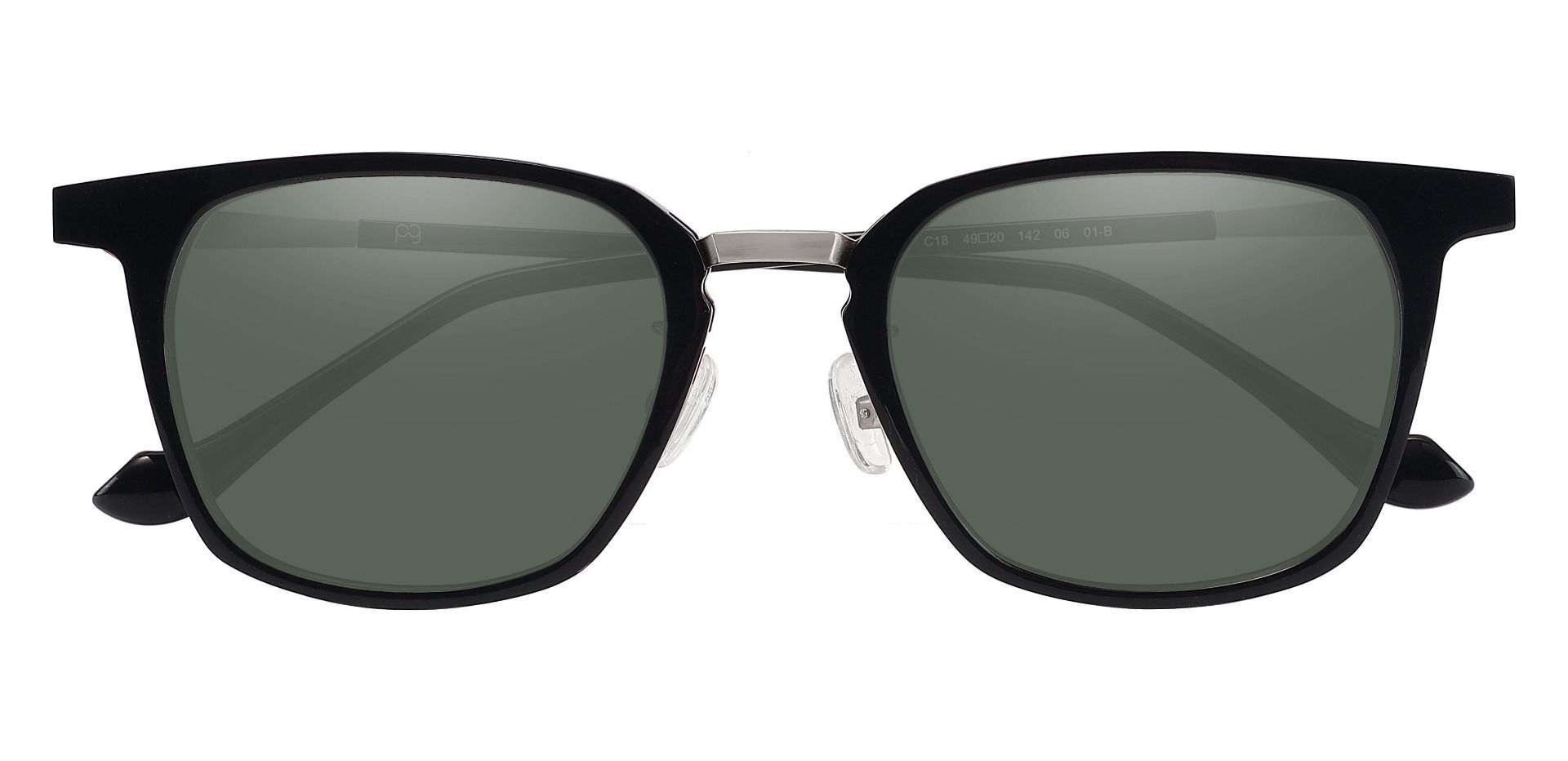 Rex Square Reading Sunglasses - Black Frame With Green Lenses