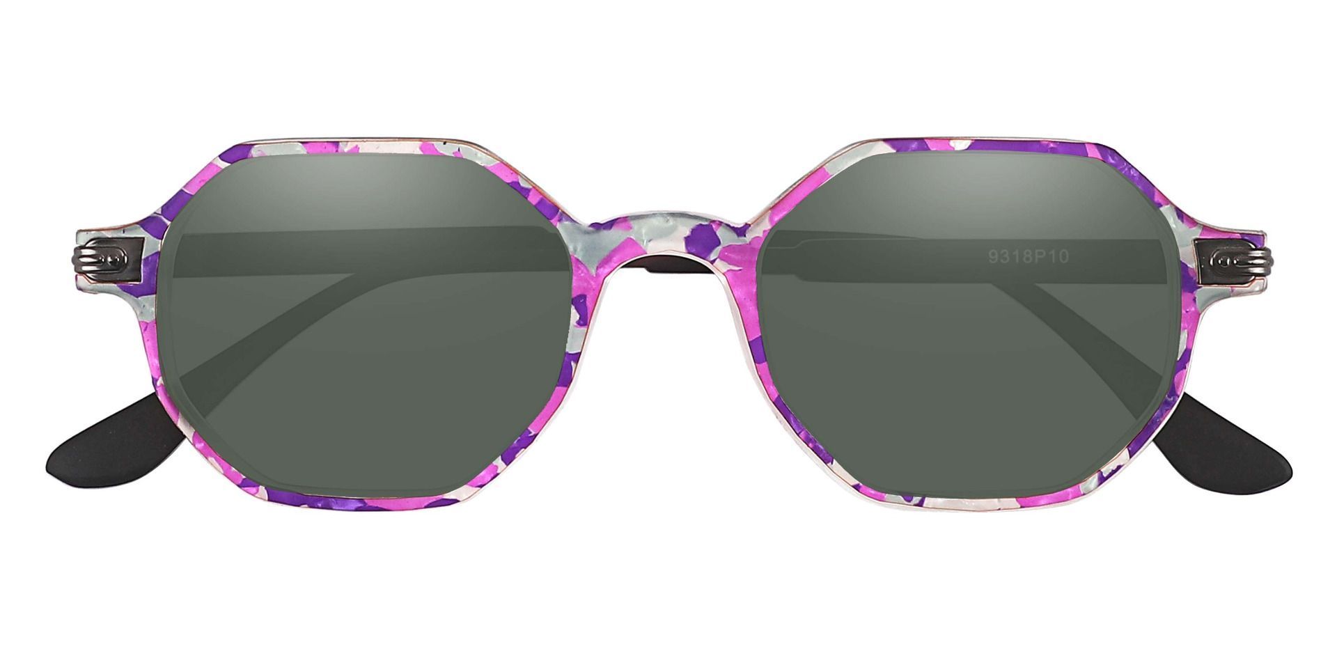 Bogart Geometric Lined Bifocal Sunglasses - Purple Frame With Green Lenses
