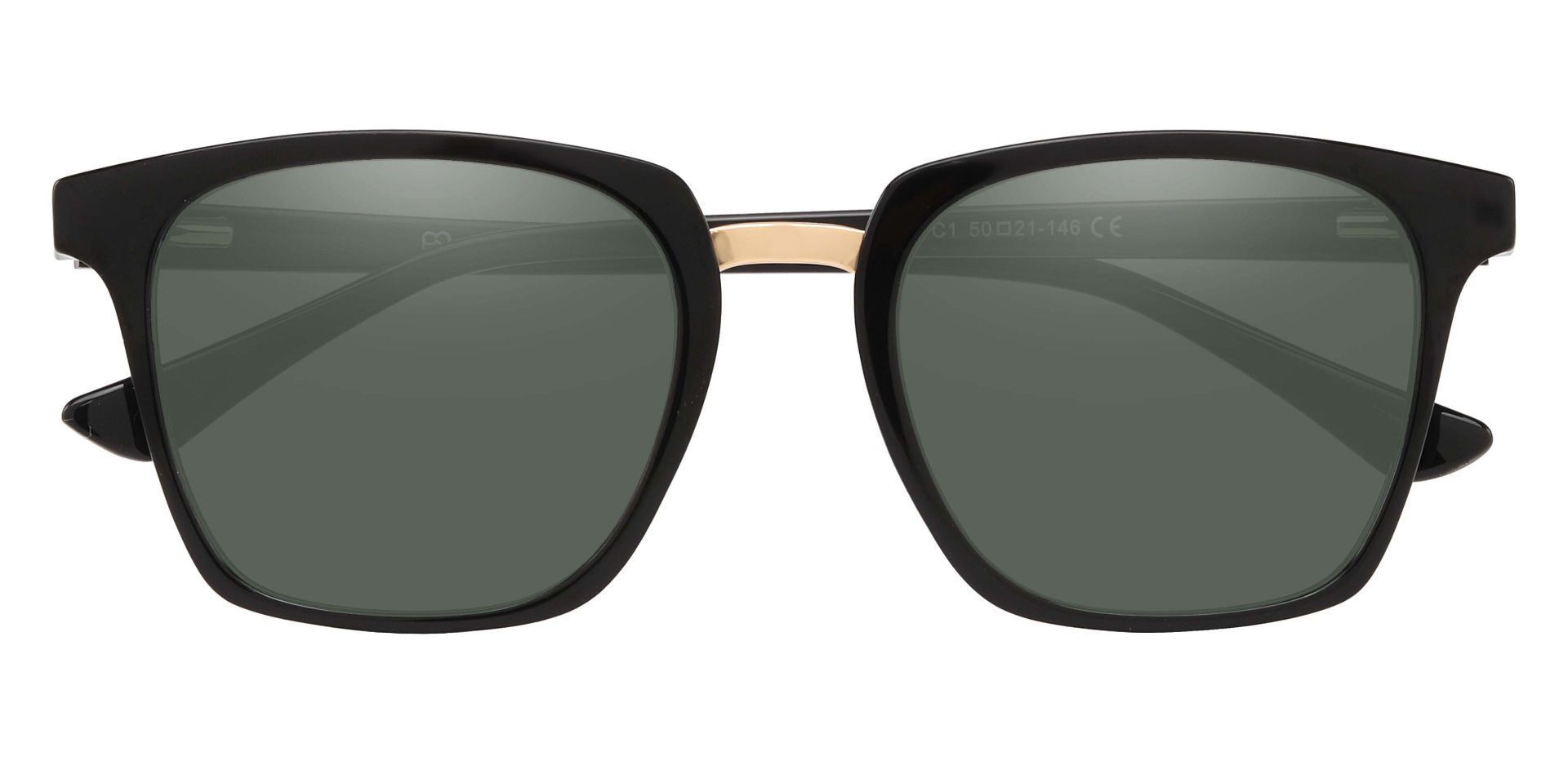Delta Square Lined Bifocal Sunglasses - Black Frame With Green Lenses