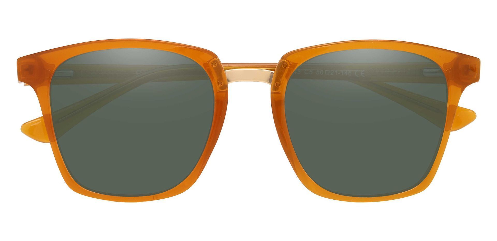 Delta Square Prescription Sunglasses - Orange Frame With Green Lenses