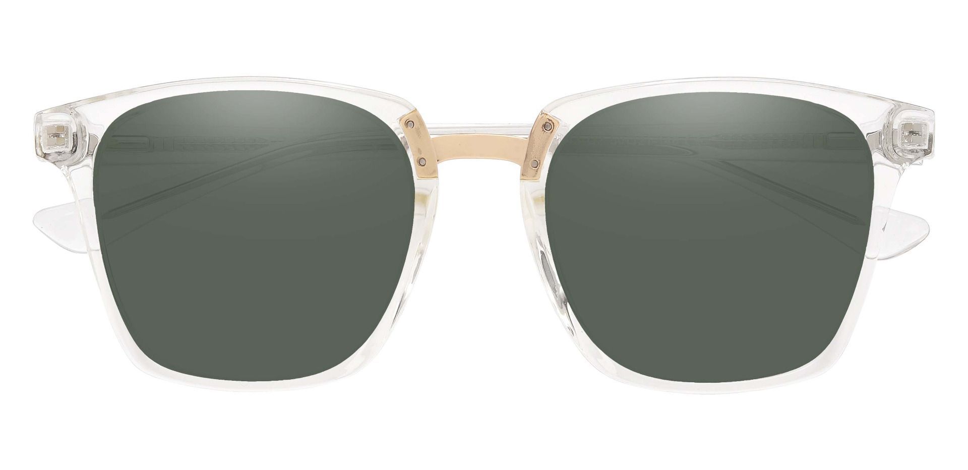 Delta Square Prescription Sunglasses - Clear Frame With Green Lenses