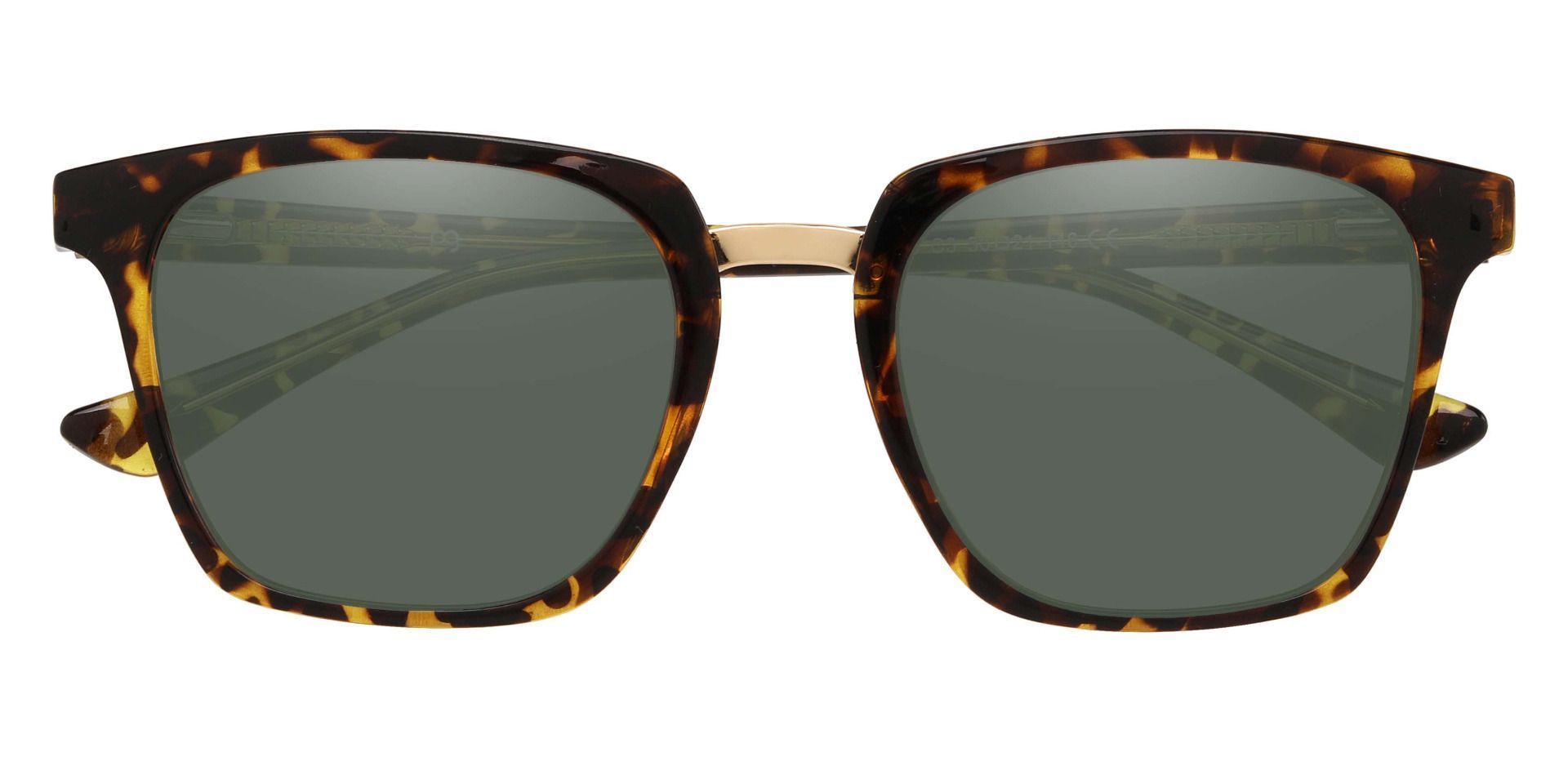 Delta Square Prescription Sunglasses - Tortoise Frame With Green Lenses