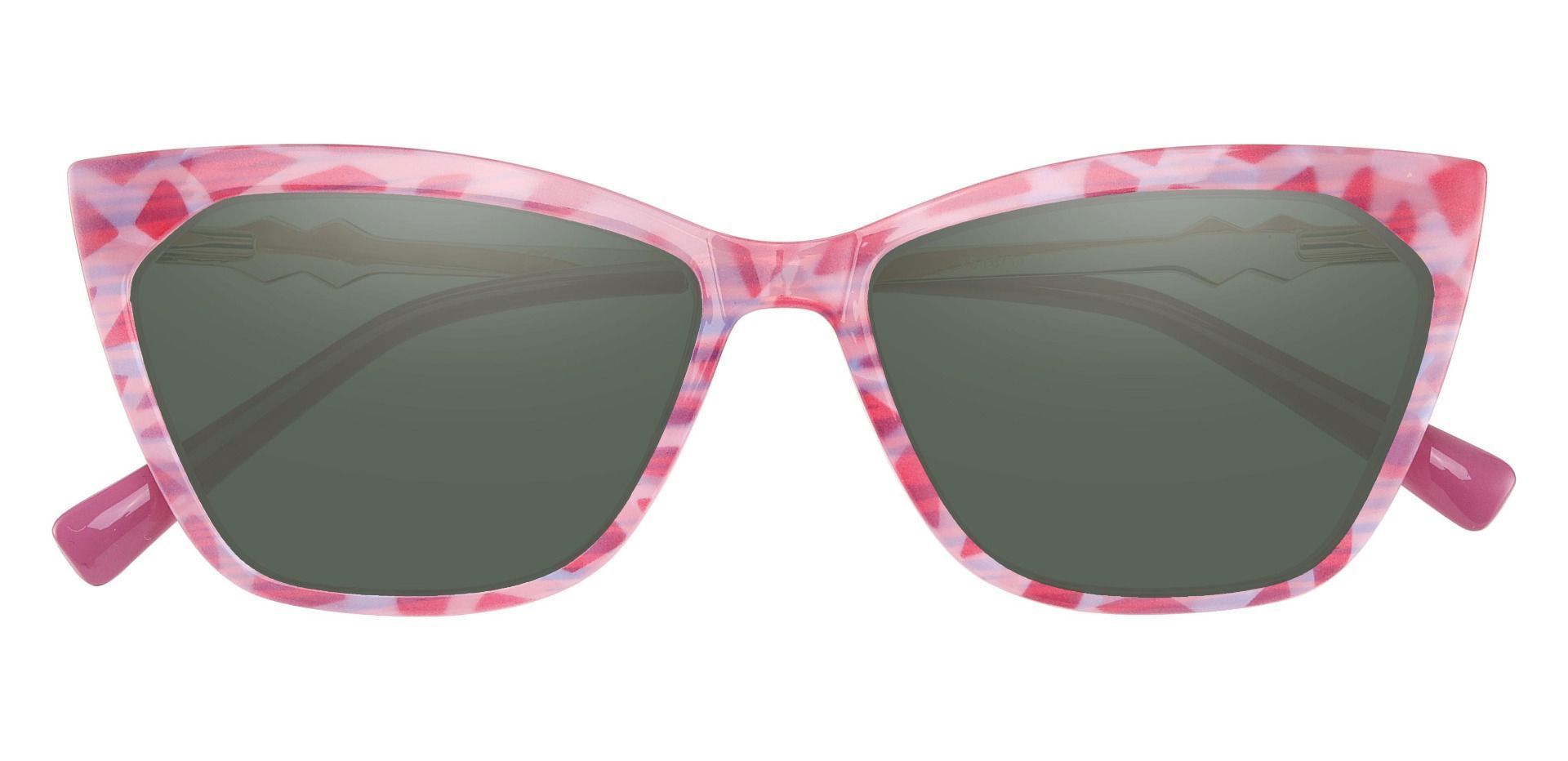 Addison Cat Eye Reading Sunglasses - Pink Frame With Green Lenses