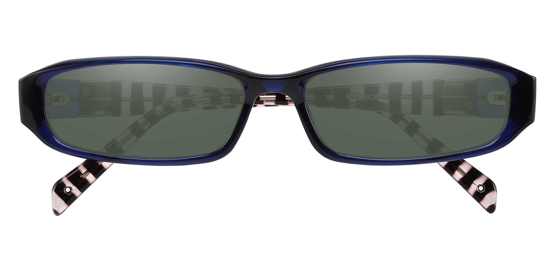 Mulberry Rectangle Non-Rx Sunglasses - Blue Frame With Green Lenses