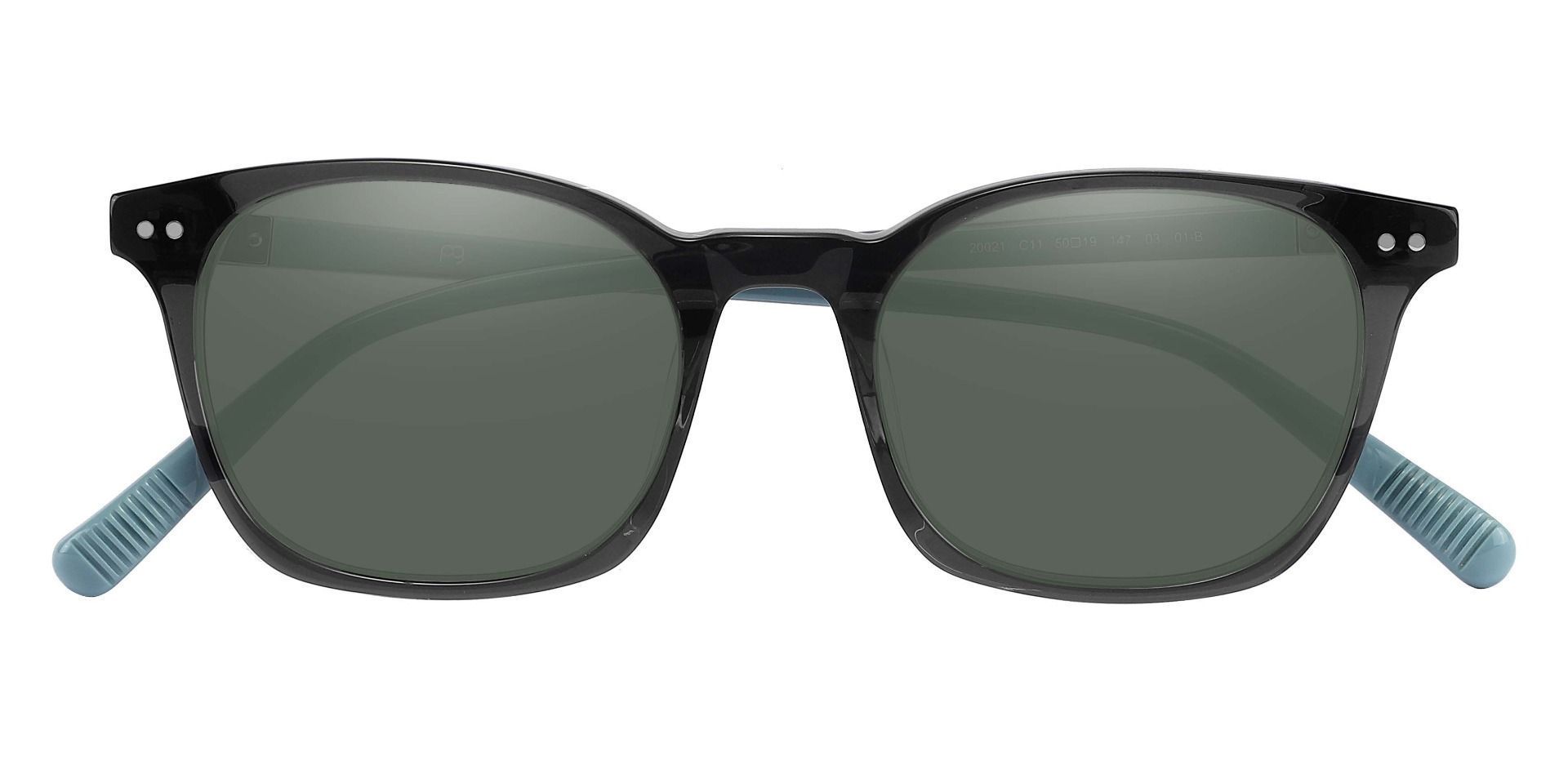 Alonzo Square Reading Sunglasses - Gray Frame With Green Lenses