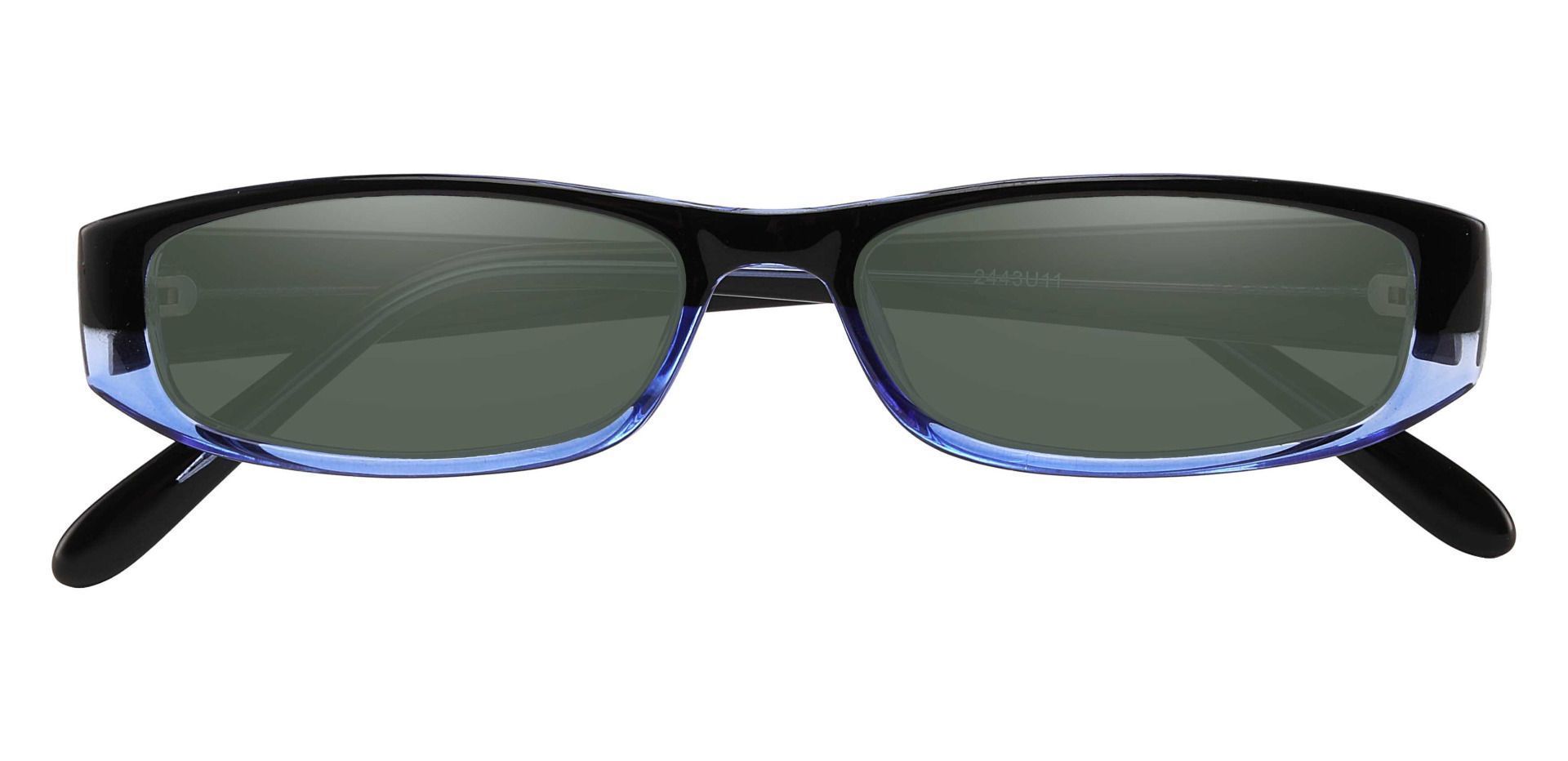 Elgin Rectangle Single Vision Sunglasses - Blue Frame With Green Lenses