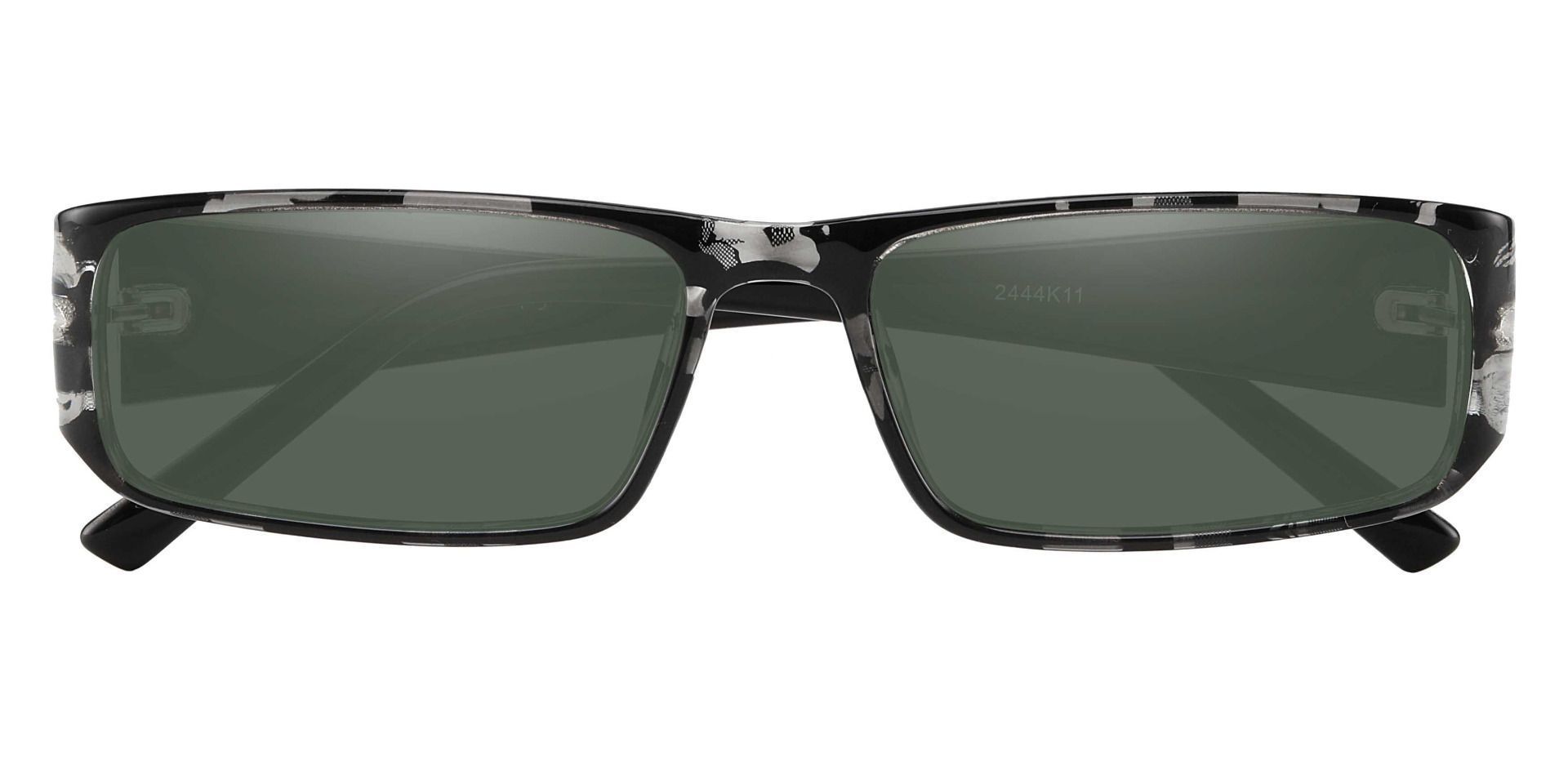 Elbert Rectangle Non-Rx Sunglasses - Black Frame With Green Lenses