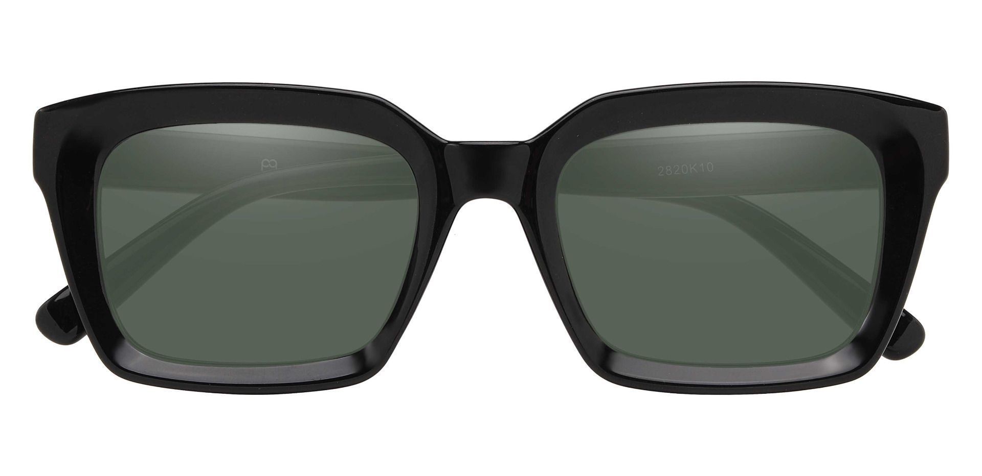 Unity Rectangle Prescription Sunglasses - Black Frame With Green Lenses