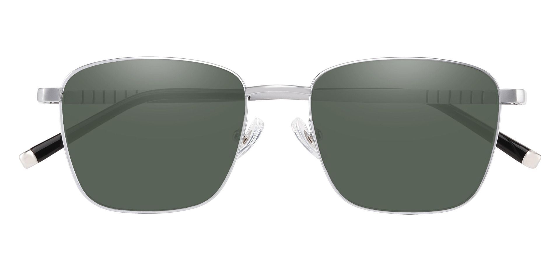 May Square Reading Sunglasses - Silver Frame With Green Lenses
