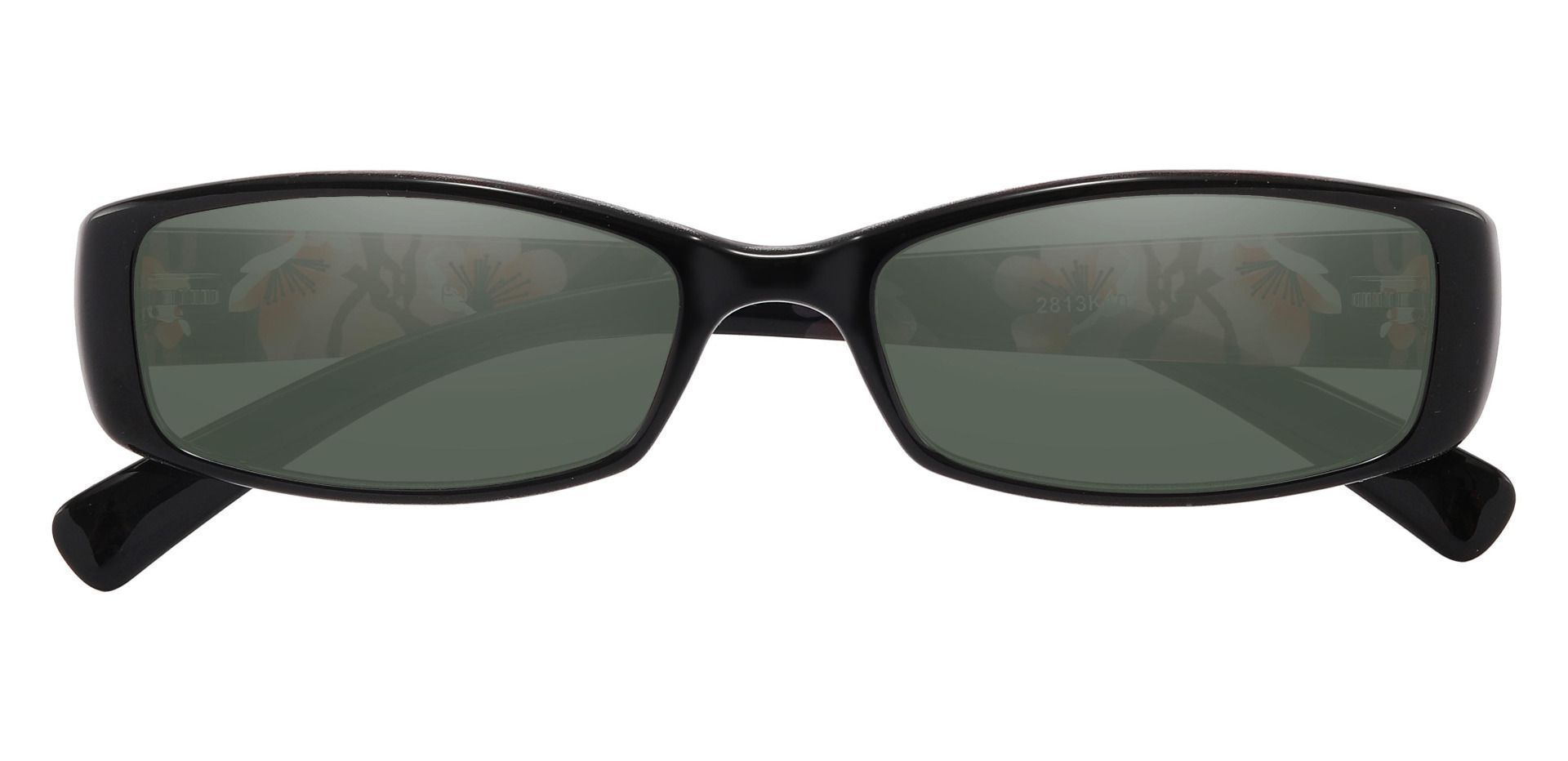 Medora Rectangle Single Vision Sunglasses - Black Frame With Green Lenses