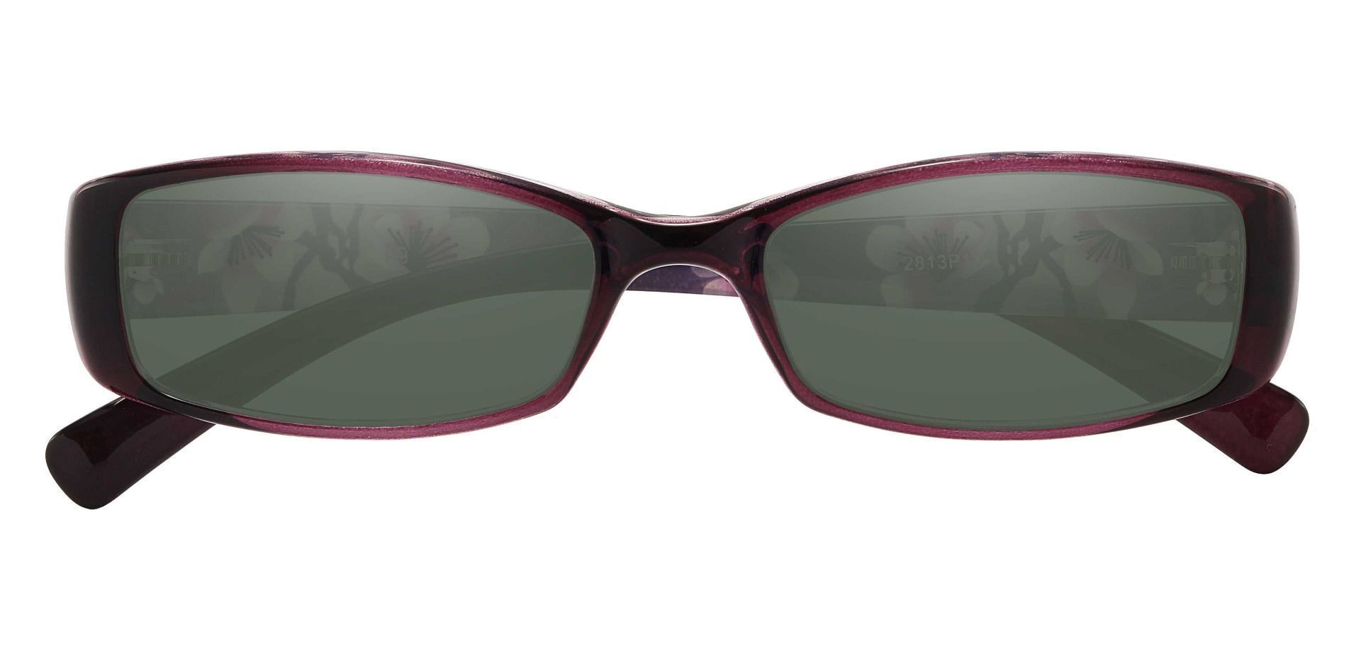 Medora Rectangle Reading Sunglasses - Purple Frame With Green Lenses