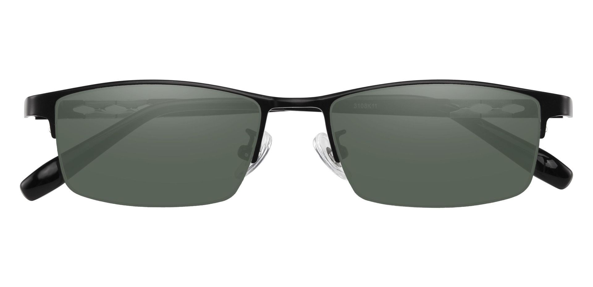 Burlington Rectangle Prescription Sunglasses - Black Frame With Green Lenses