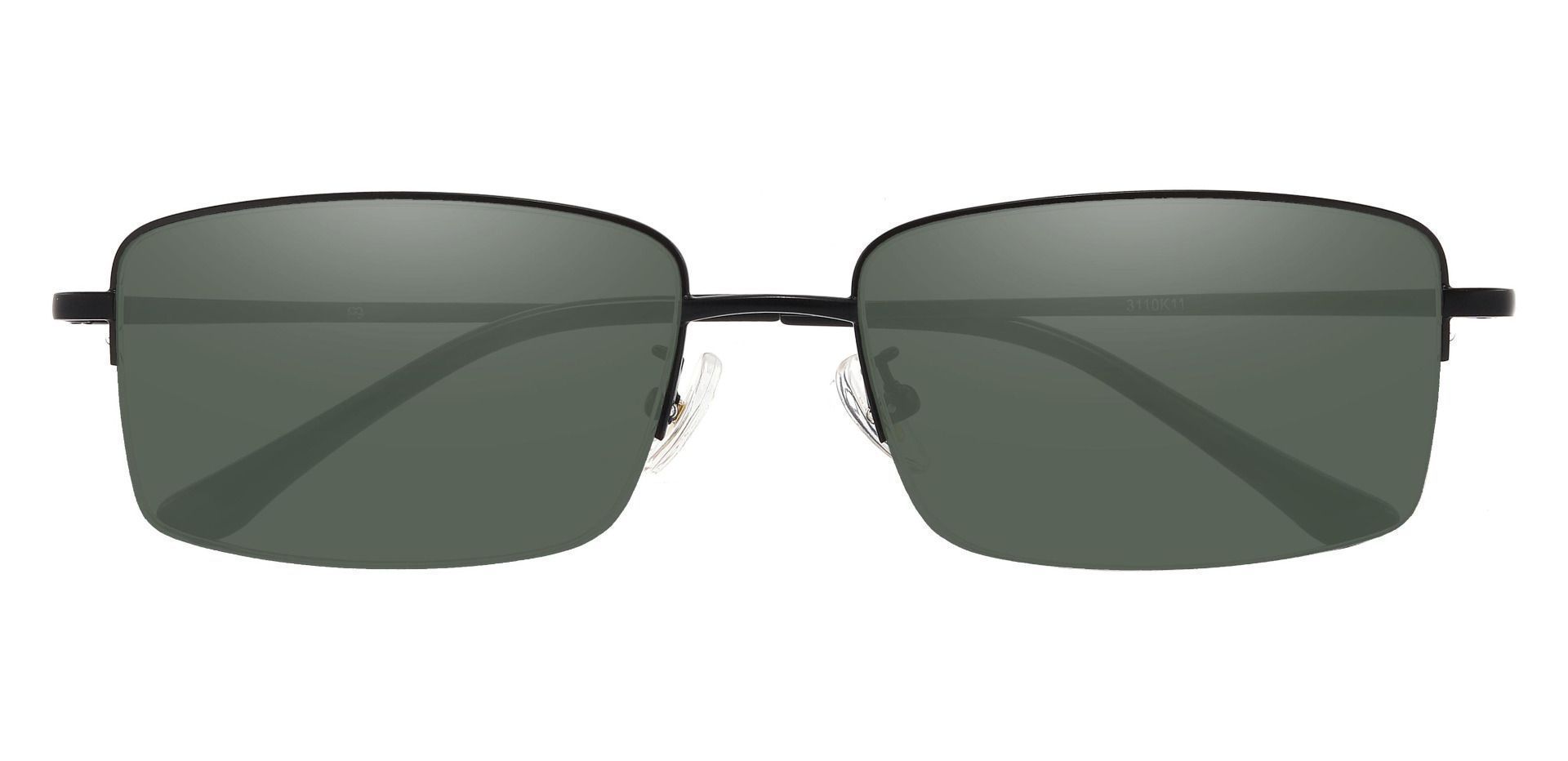 Bellmont Rectangle Reading Sunglasses - Black Frame With Green Lenses