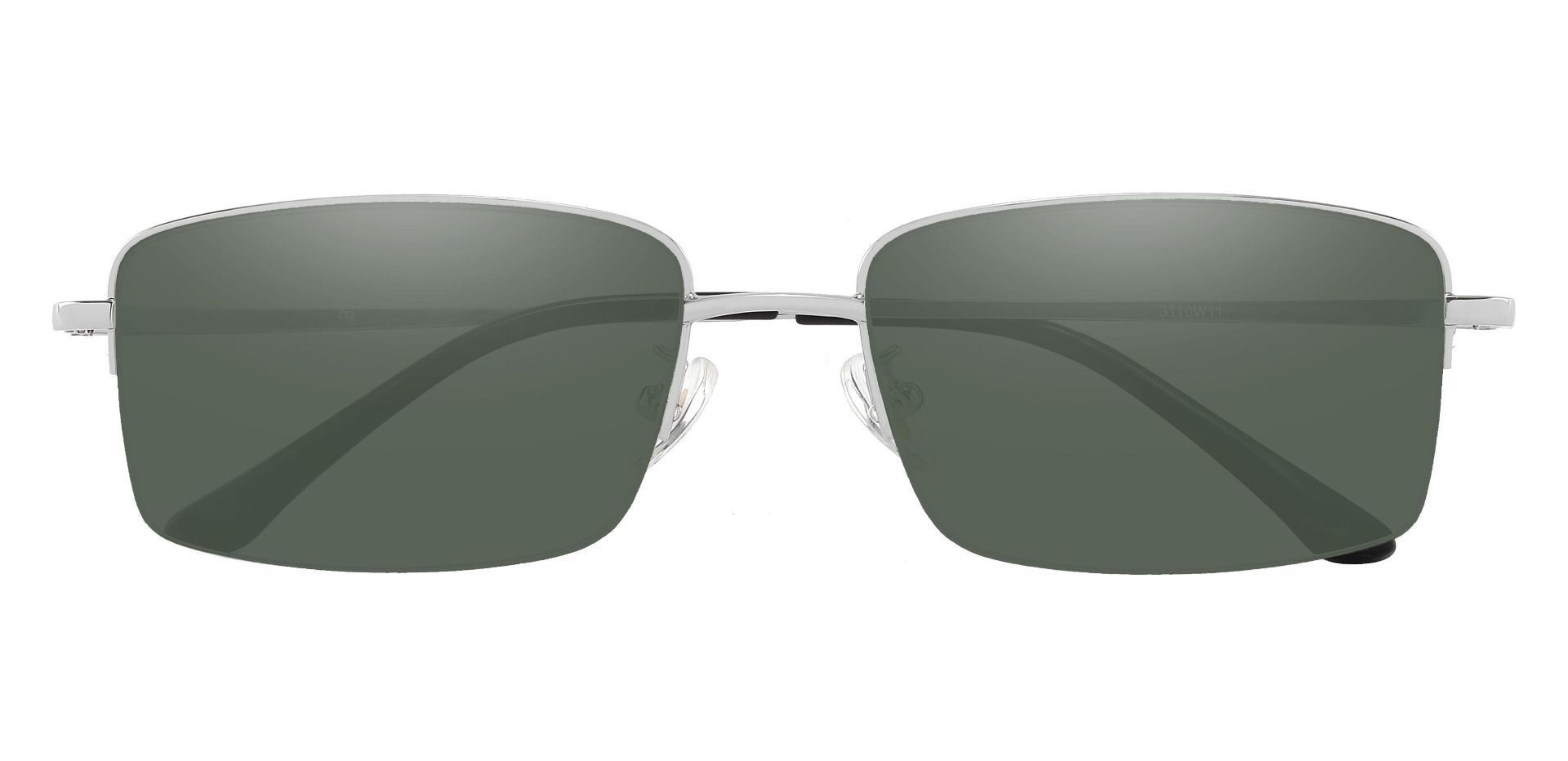 Bellmont Rectangle Reading Sunglasses - Silver Frame With Green Lenses