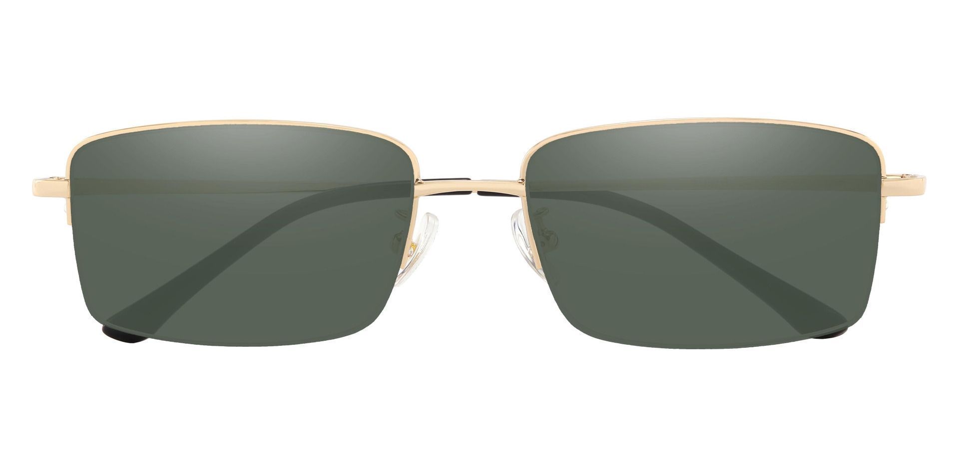 Bellmont Rectangle Prescription Sunglasses - Gold Frame With Green Lenses