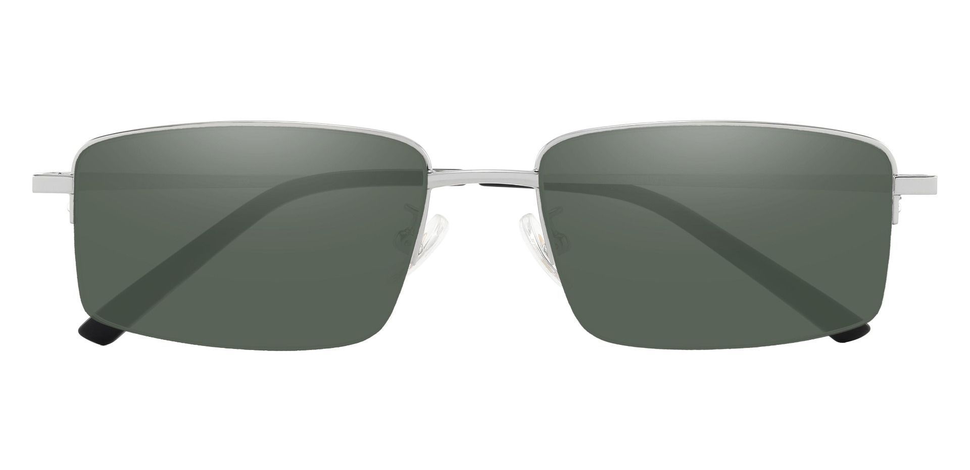 Wayne Rectangle Progressive Sunglasses - Silver Frame With Green Lenses