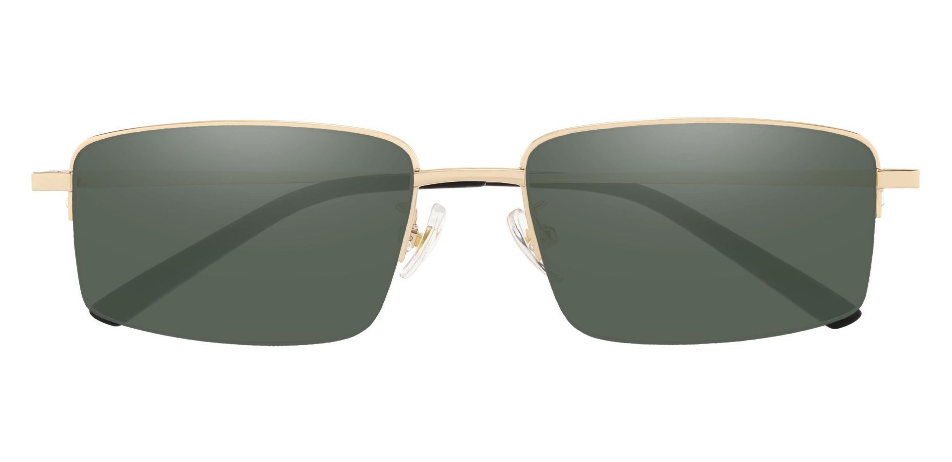 Wayne Rectangle Progressive Sunglasses - Gold Frame With Green Lenses
