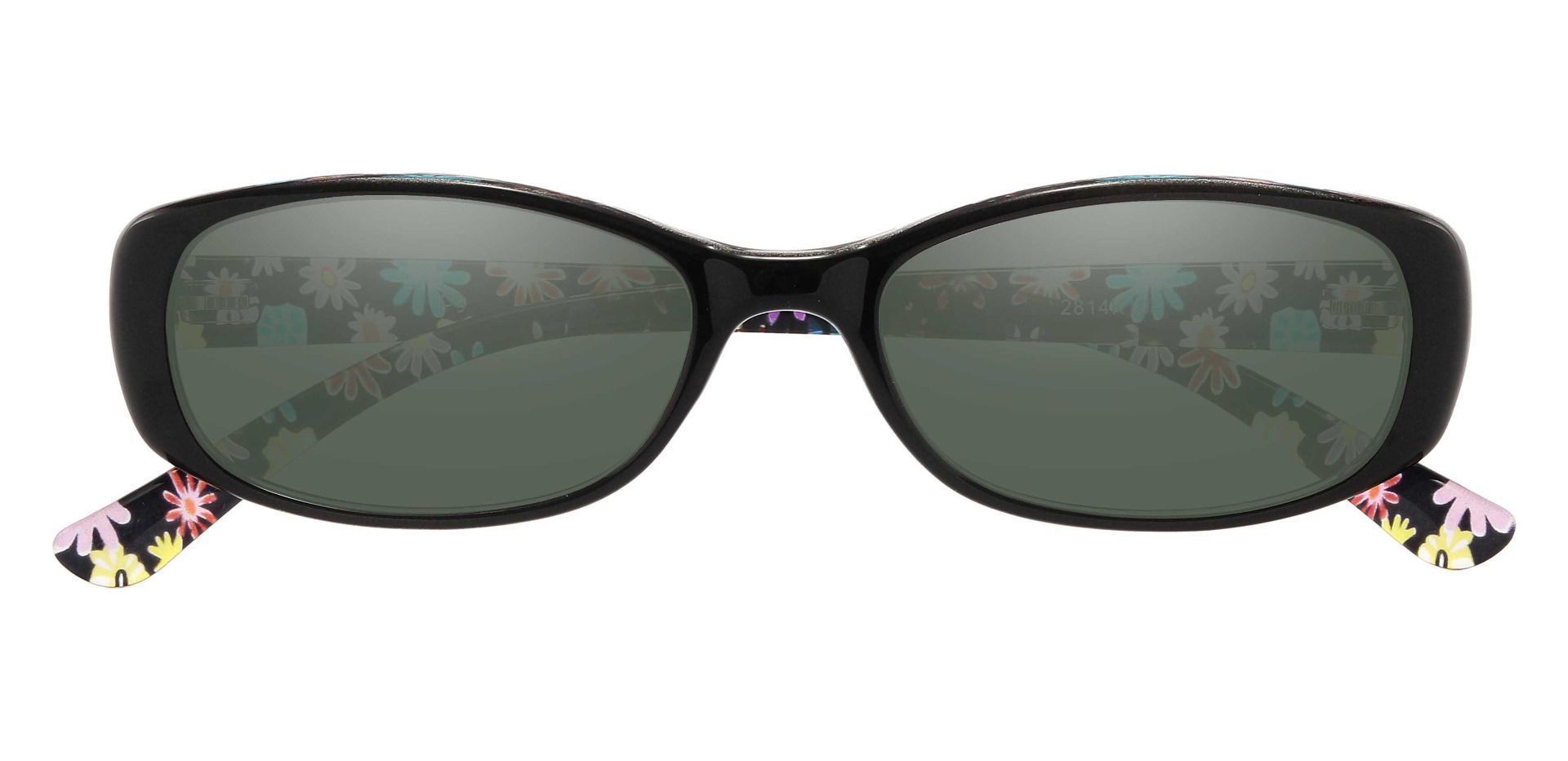 Bethesda Rectangle Prescription Sunglasses - Black Frame With Green Lenses
