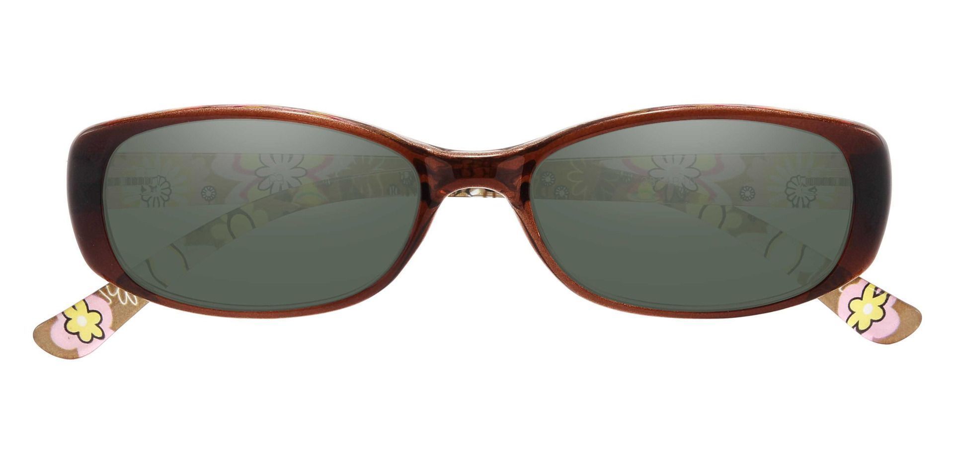Bethesda Rectangle Reading Sunglasses - Brown Frame With Green Lenses