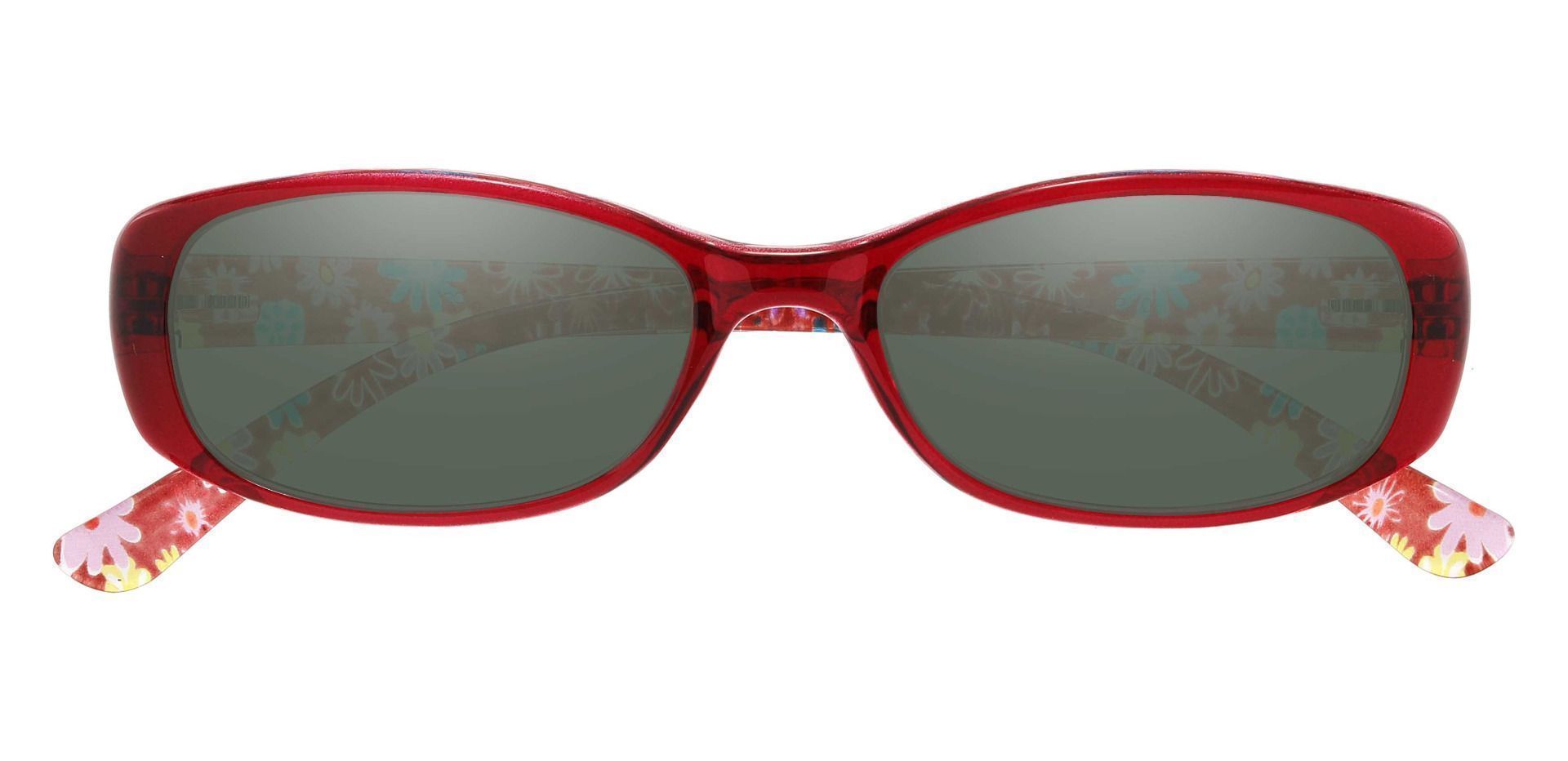 Bethesda Rectangle Lined Bifocal Sunglasses - Red Frame With Green Lenses