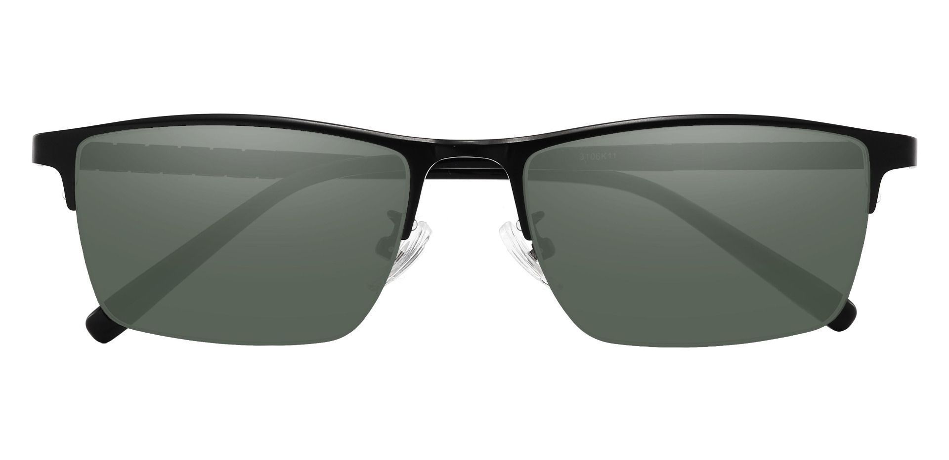 Maine Rectangle Non-Rx Sunglasses - Black Frame With Green Lenses