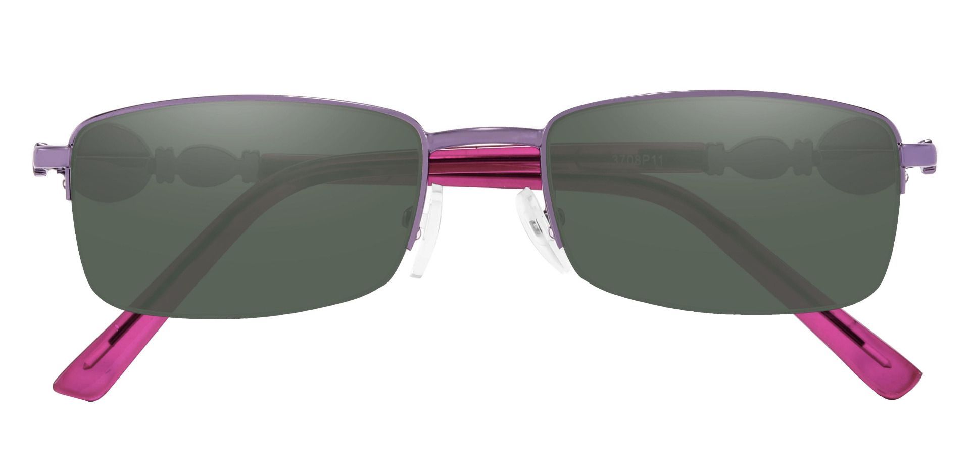 Crowley Rectangle Prescription Sunglasses - Purple Frame With Green Lenses