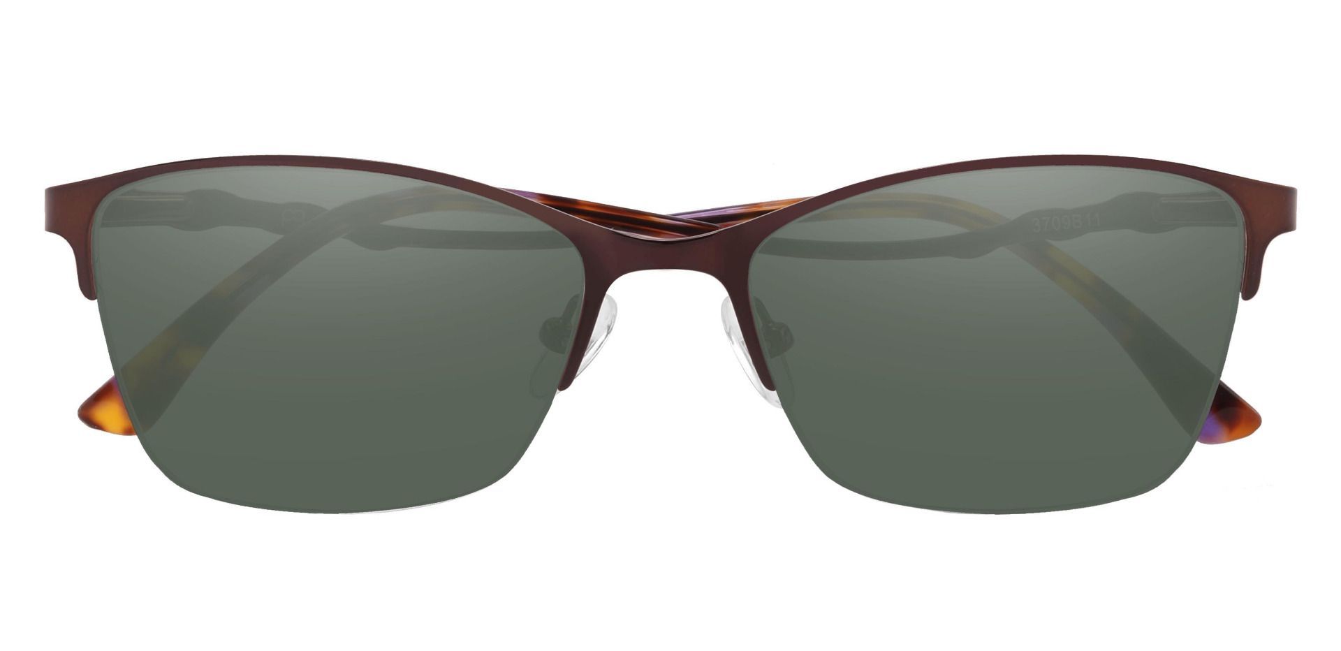 Milan Browline Lined Bifocal Sunglasses - Brown Frame With Green Lenses