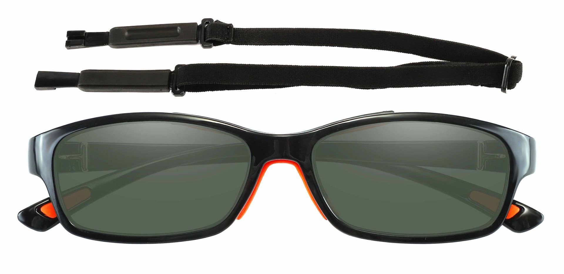 Glynn Rectangle Non-Rx Sunglasses - Black Frame With Green Lenses