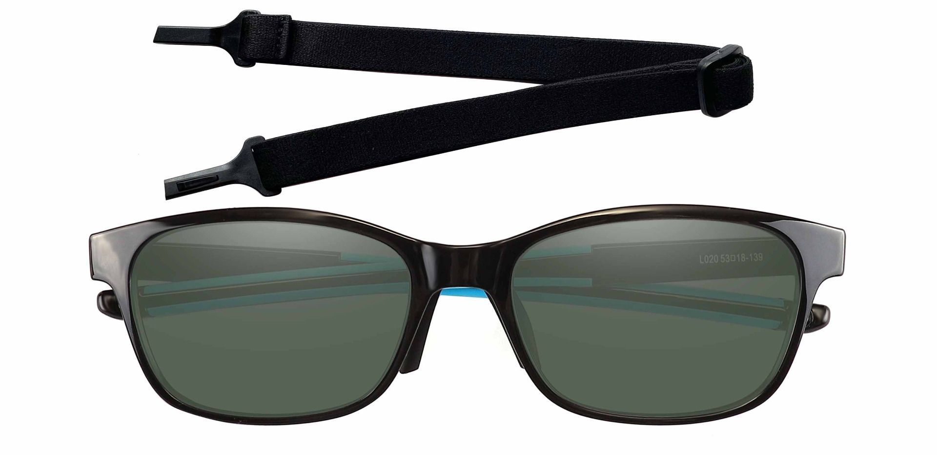 Higgins Rectangle Progressive Sunglasses - Black Frame With Green Lenses