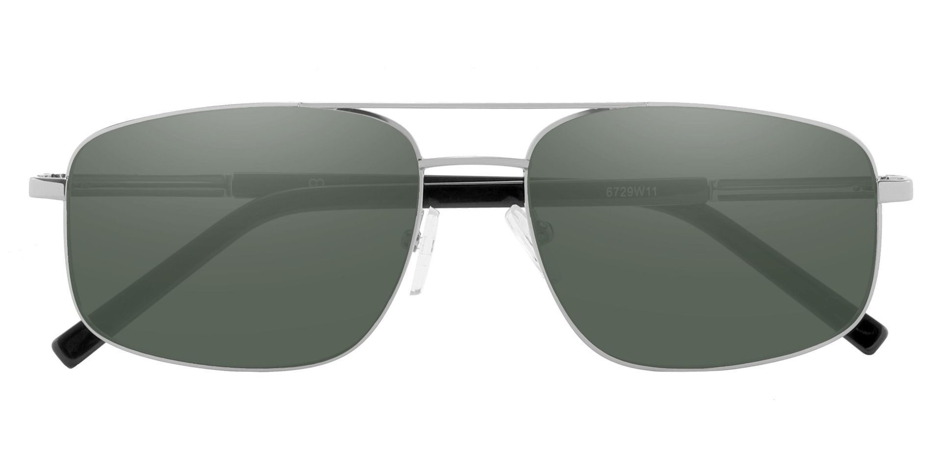 Davenport Aviator Lined Bifocal Sunglasses - Silver Frame With Green Lenses