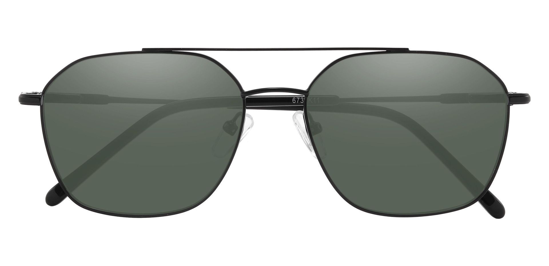 Harvey Aviator Lined Bifocal Sunglasses - Black Frame With Green Lenses