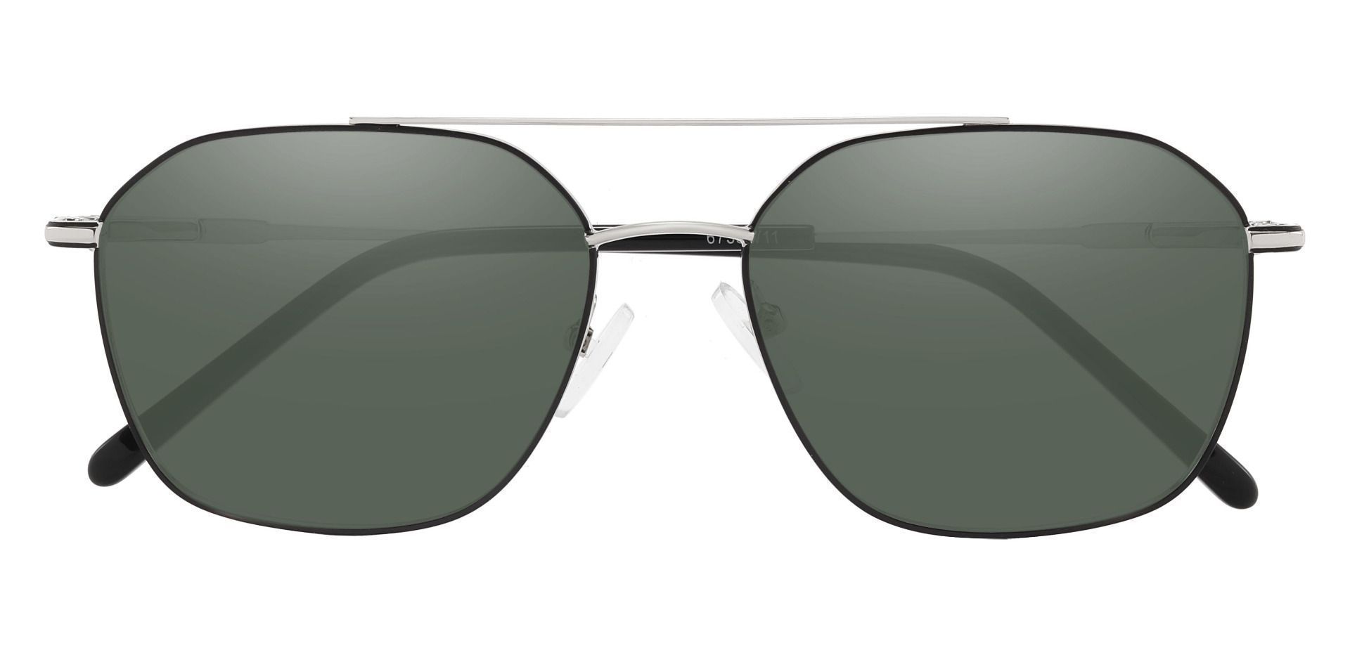 Harvey Aviator Prescription Sunglasses - Silver Frame With Green Lenses