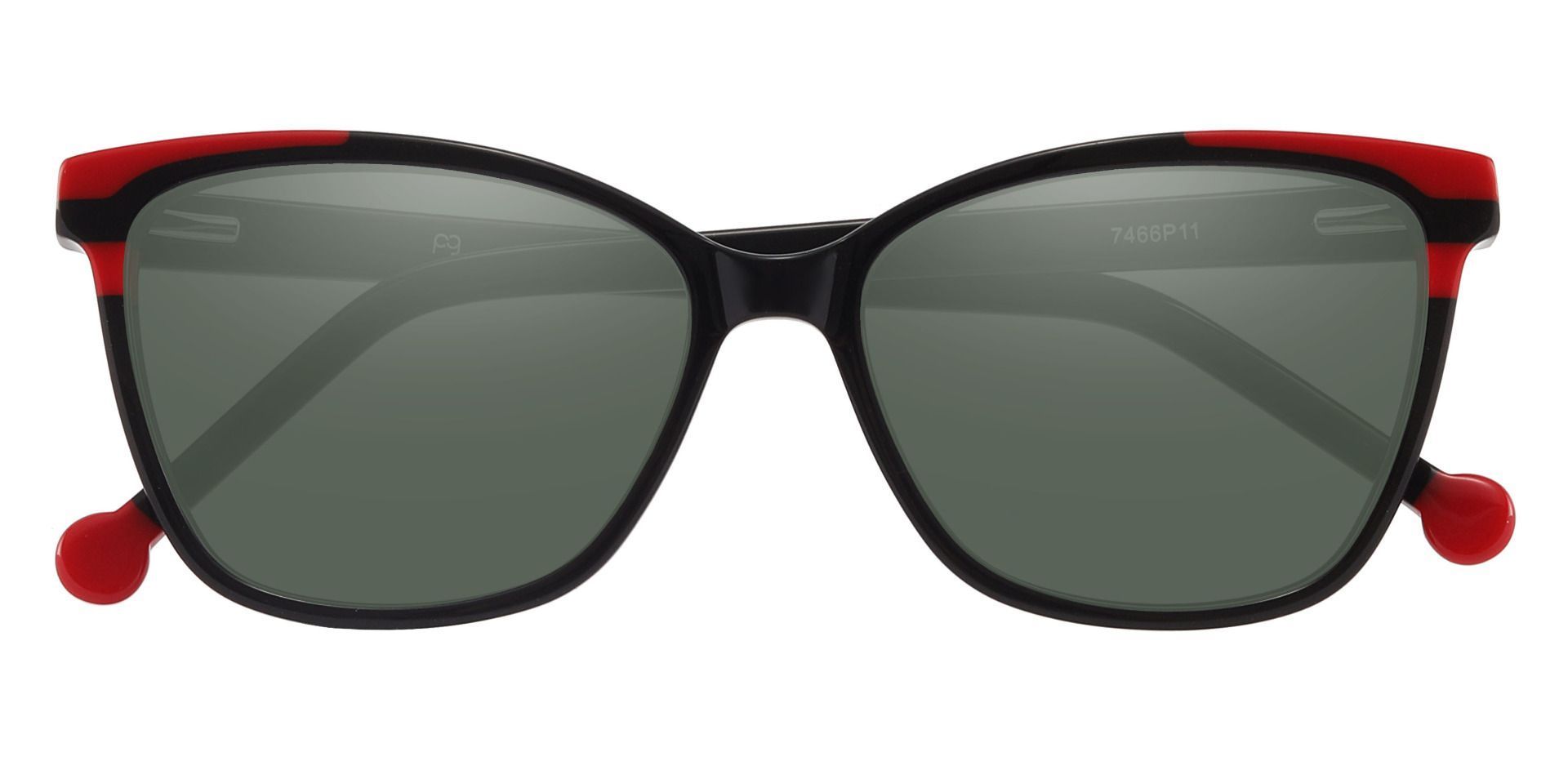 Shania Cat Eye Progressive Sunglasses - Black Frame With Green Lenses