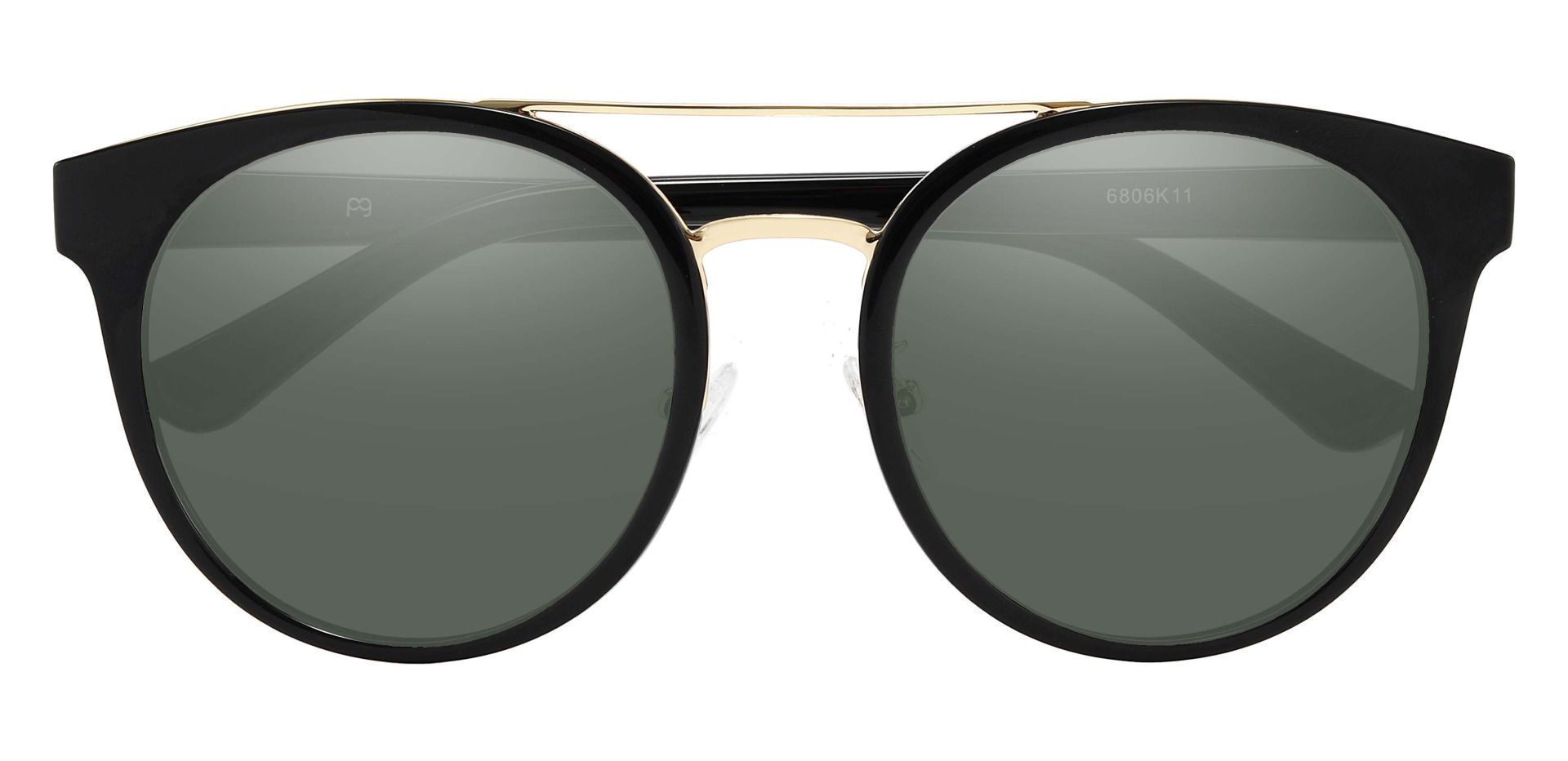 Oasis Aviator Prescription Sunglasses - Black Frame With Green Lenses