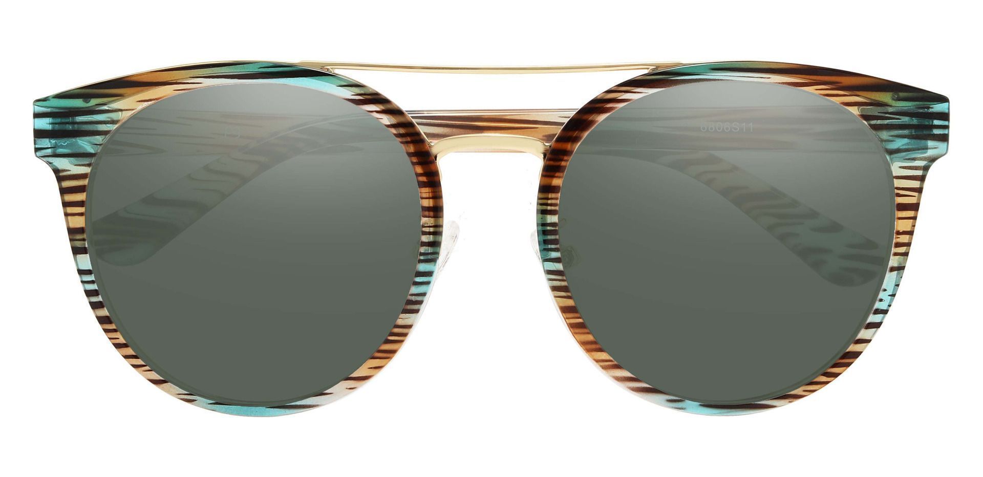 Oasis Aviator Prescription Sunglasses - Striped Frame With Green Lenses