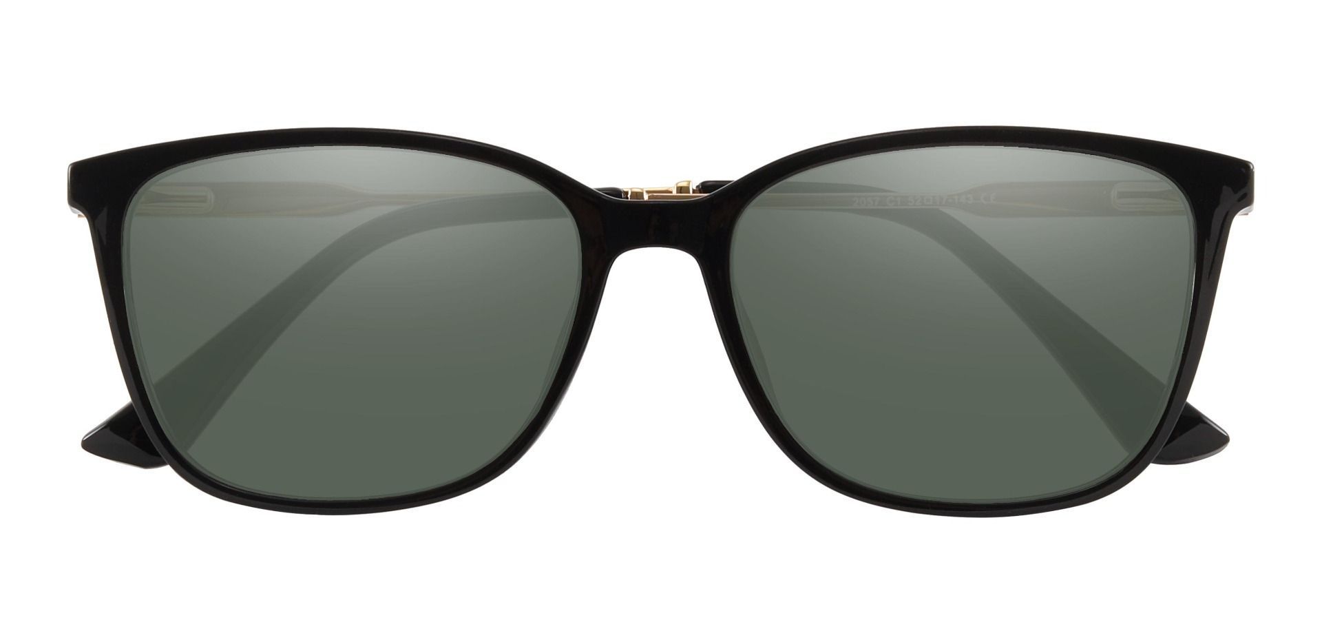 Miami Rectangle Progressive Sunglasses - Black Frame With Green Lenses