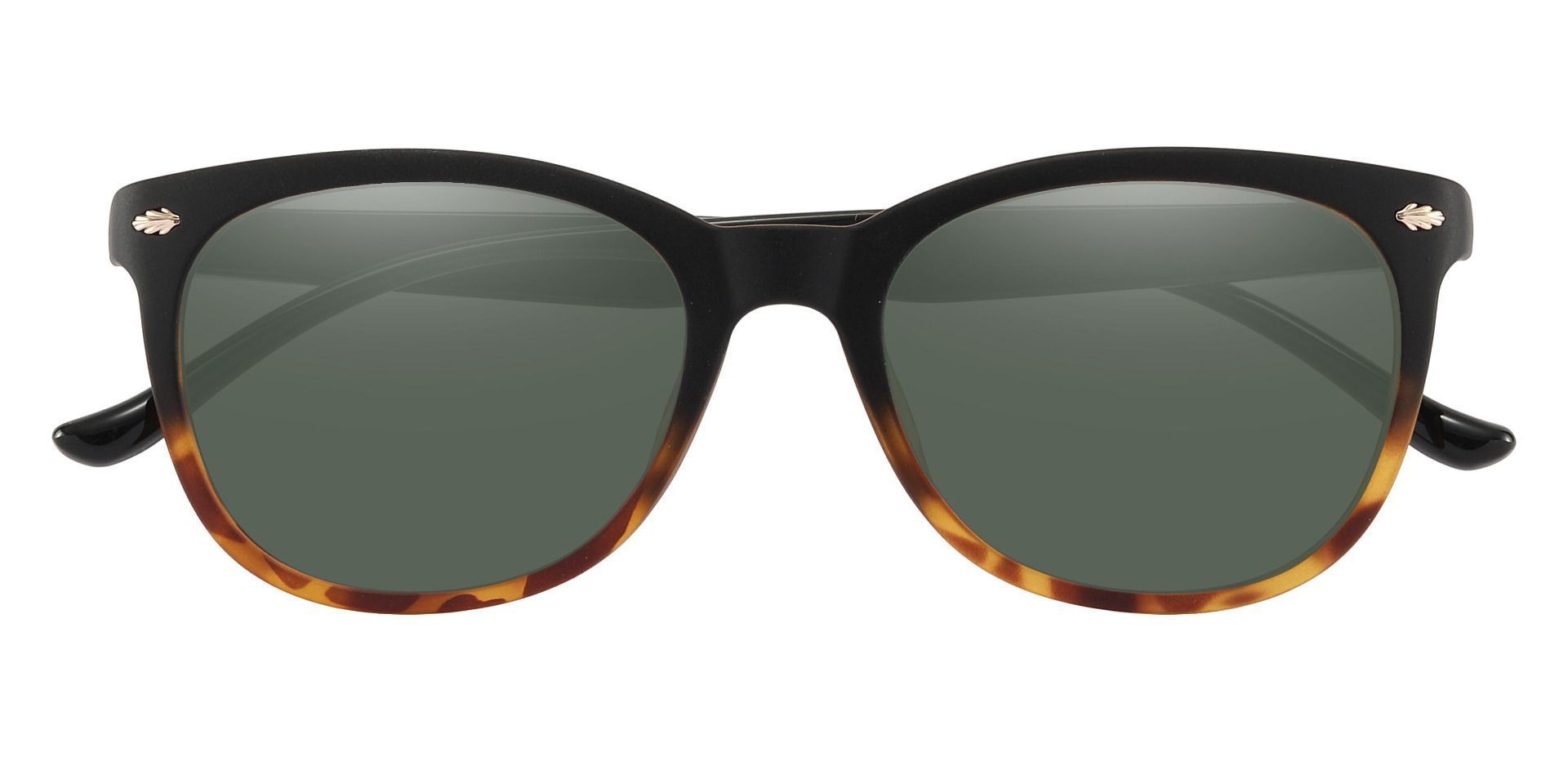 Pavilion Square Prescription Sunglasses - Black Frame With Green Lenses
