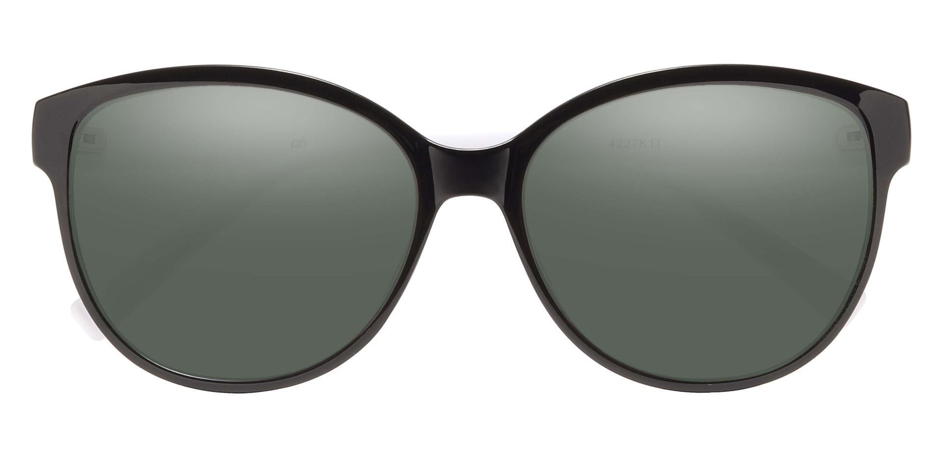 Rabia Oval Prescription Sunglasses - Black Frame With Green Lenses