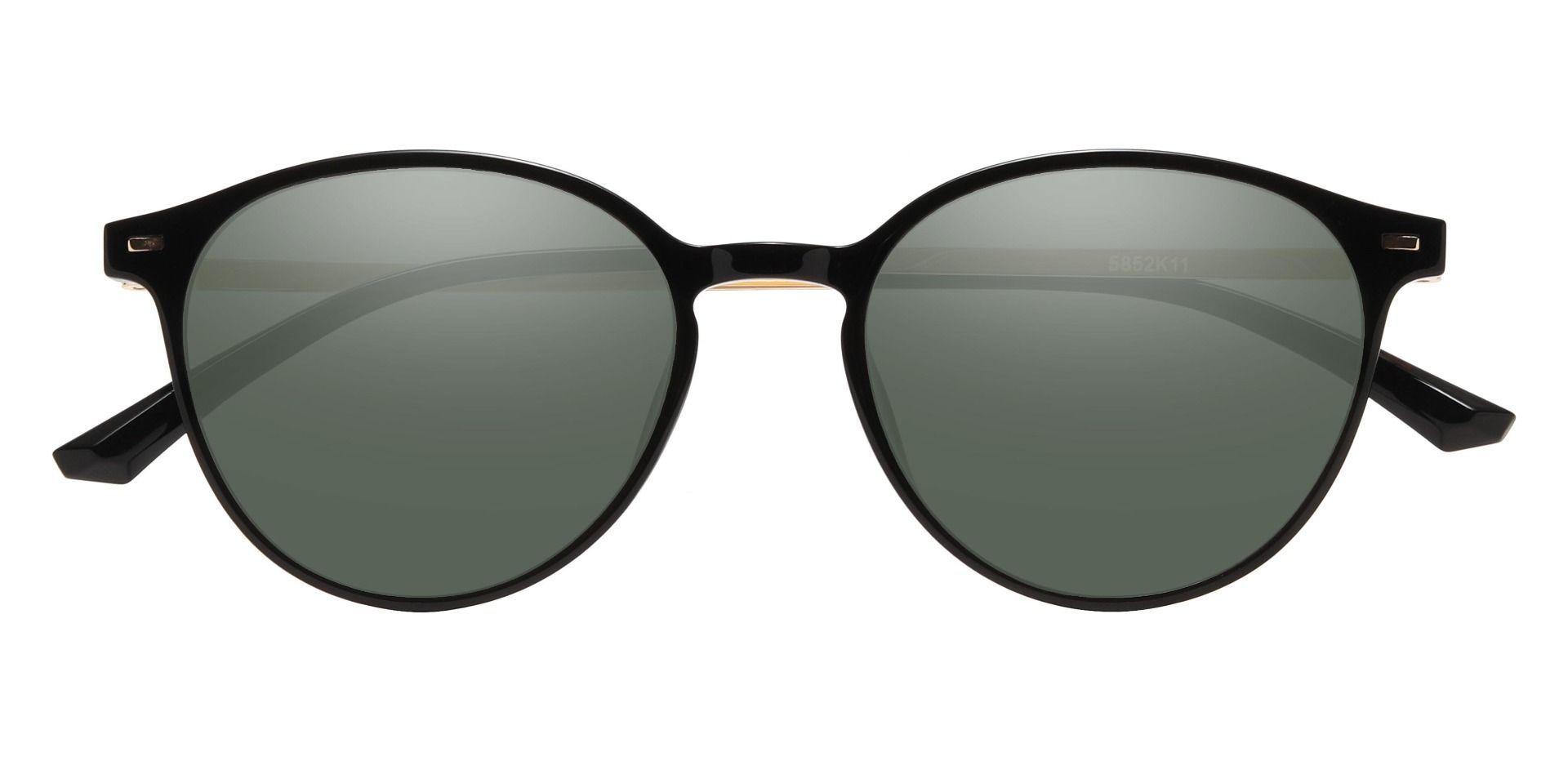 Springer Round Non-Rx Sunglasses - Black Frame With Green Lenses