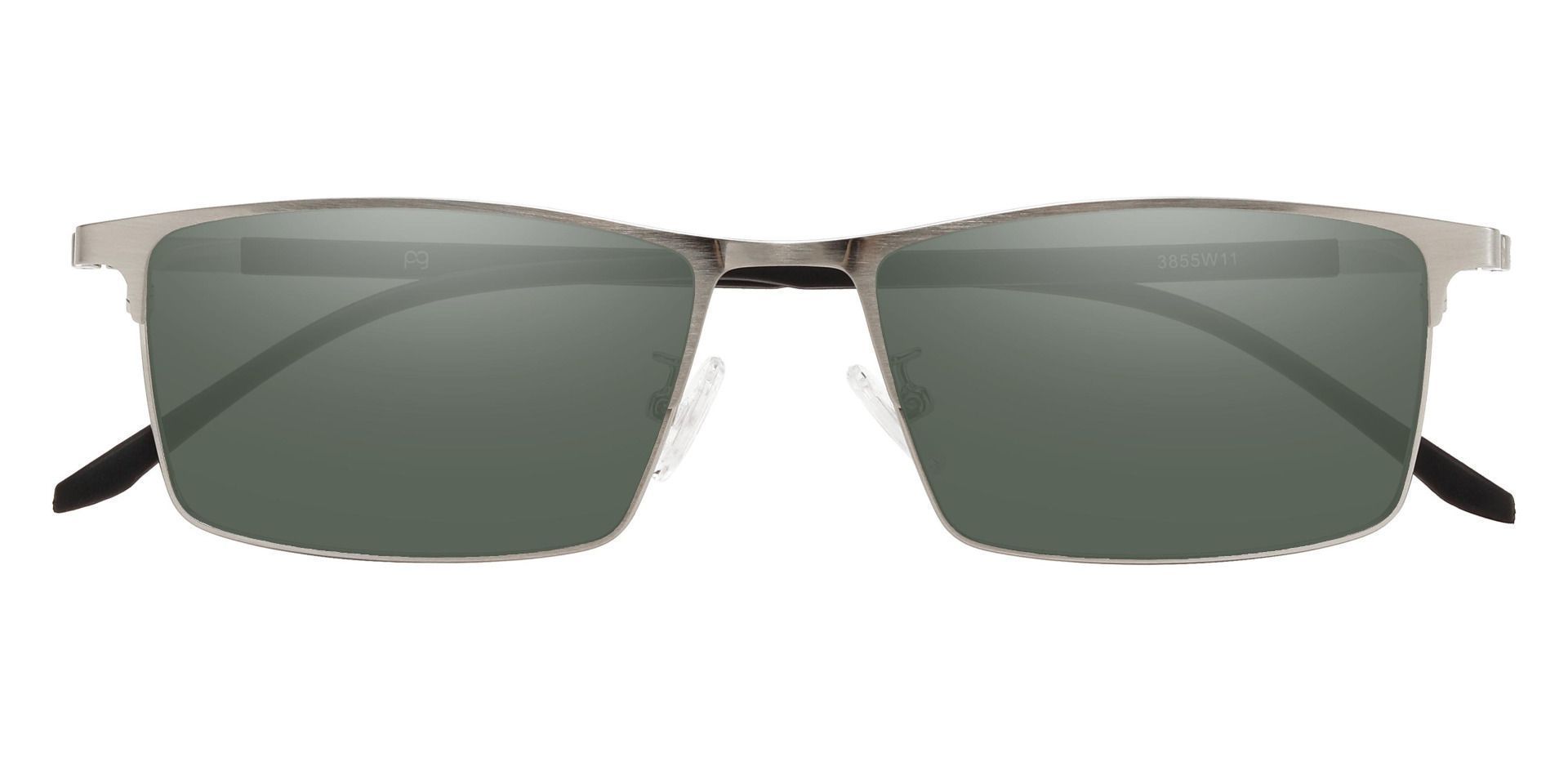 Regis Rectangle Non-Rx Sunglasses - Silver Frame With Green Lenses