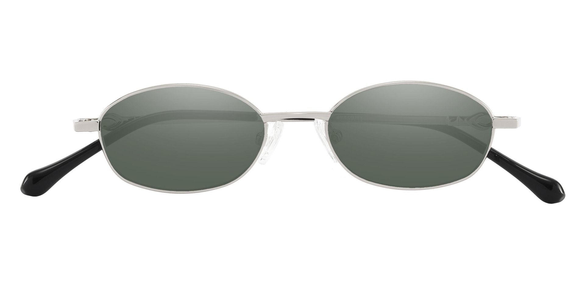 Fletcher Oval Reading Sunglasses - Silver Frame With Green Lenses