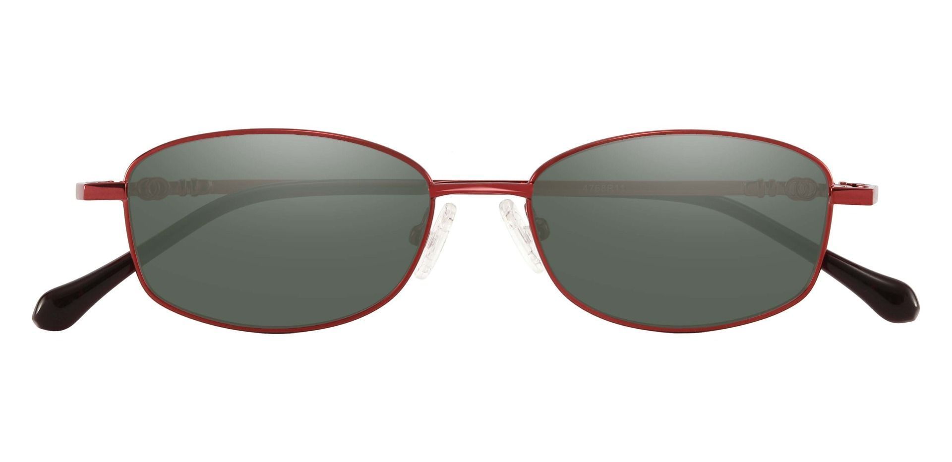 Naples Rectangle Prescription Sunglasses - Red Frame With Green Lenses
