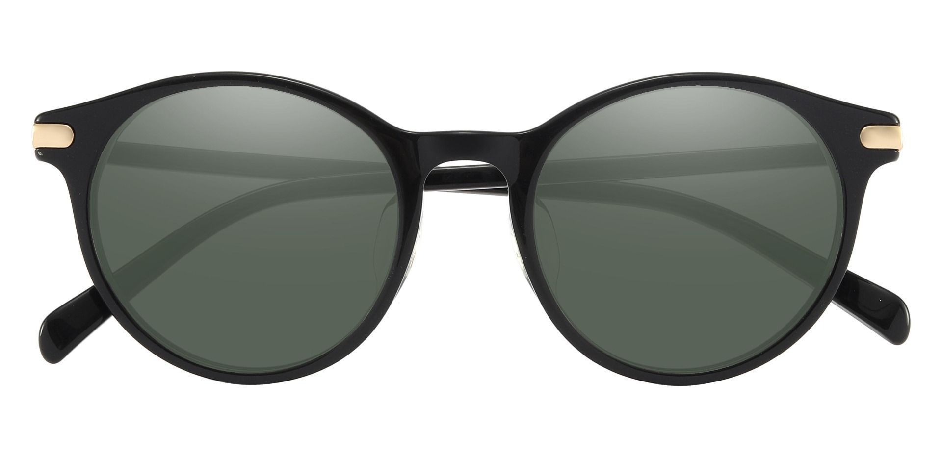 Barker Round Progressive Sunglasses - Black Frame With Green Lenses