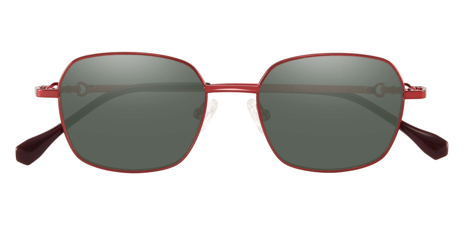 Averill Geometric Reading Sunglasses - Red Frame With Green Lenses