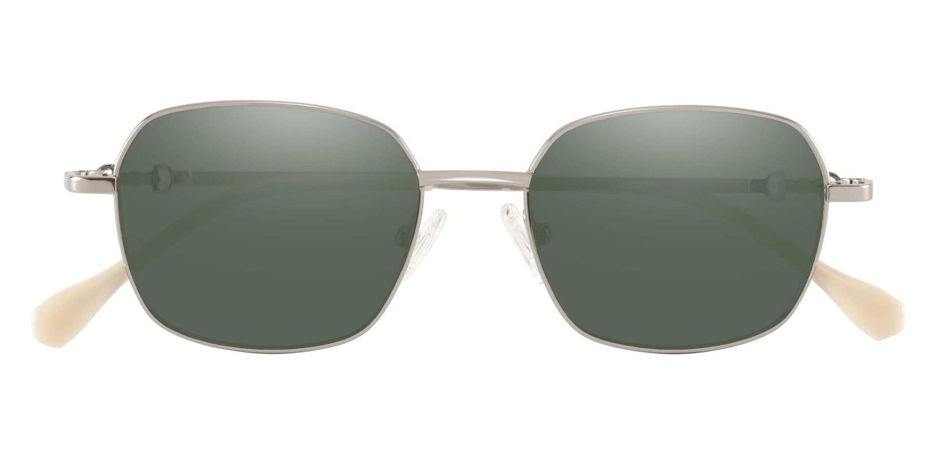 Averill Geometric Prescription Sunglasses - Silver Frame With Green Lenses