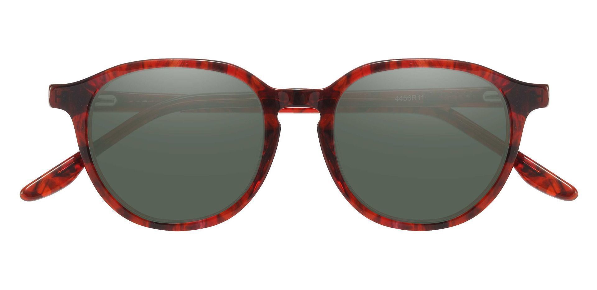 Ashley Oval Reading Sunglasses - Red Frame With Green Lenses