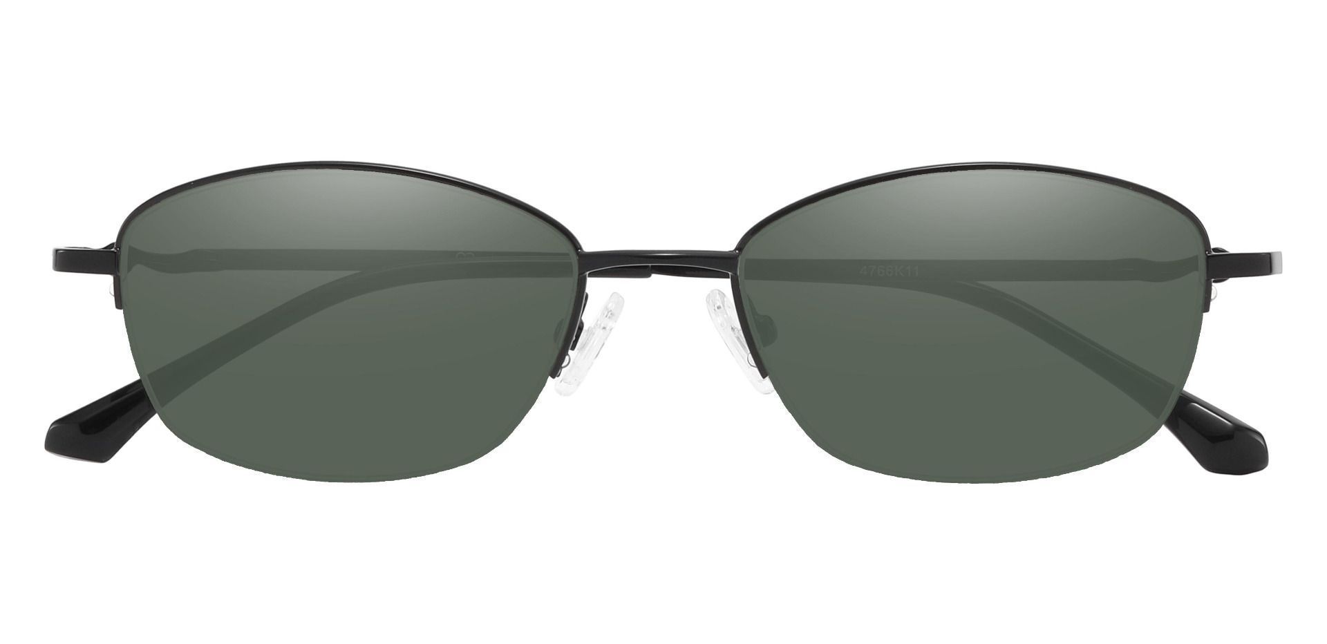 Beulah Oval Prescription Sunglasses - Black Frame With Green Lenses