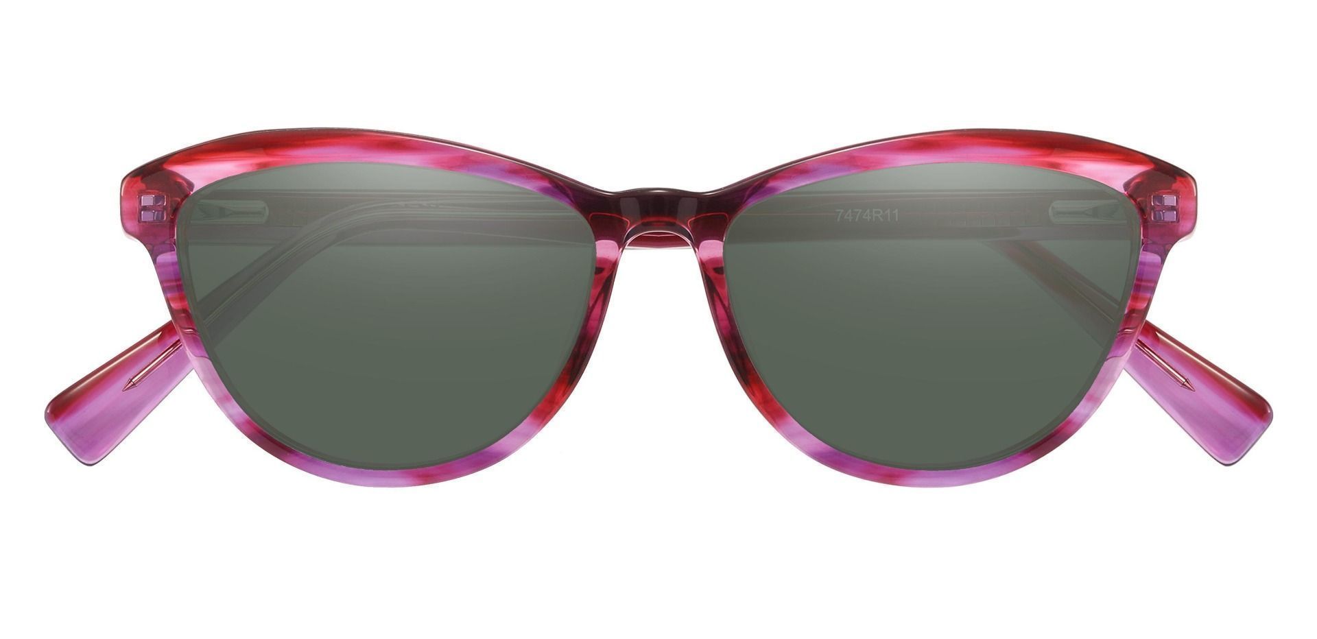 Bexley Cat Eye Progressive Sunglasses - Purple Frame With Green Lenses